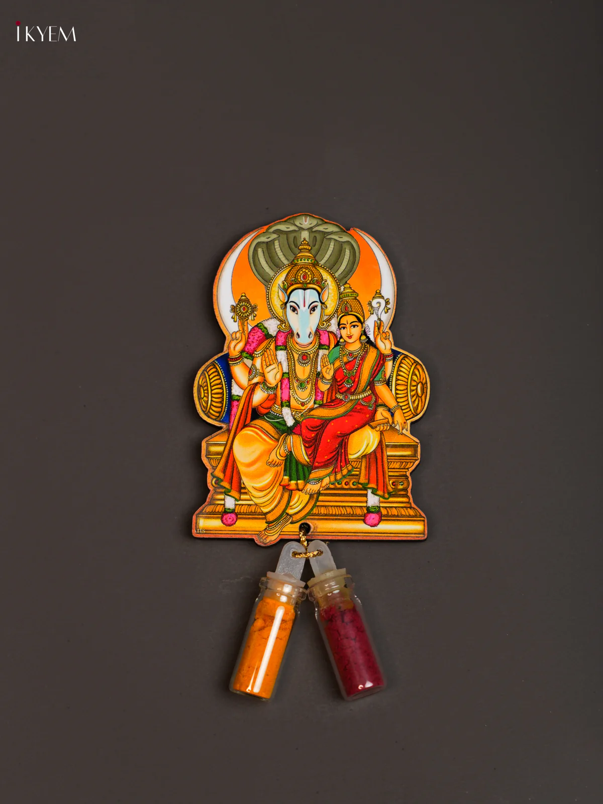 Haldi Kumkum Bottle with Fridge Magnets - Sri Varaha Lakshmi Swamy - KEA2619