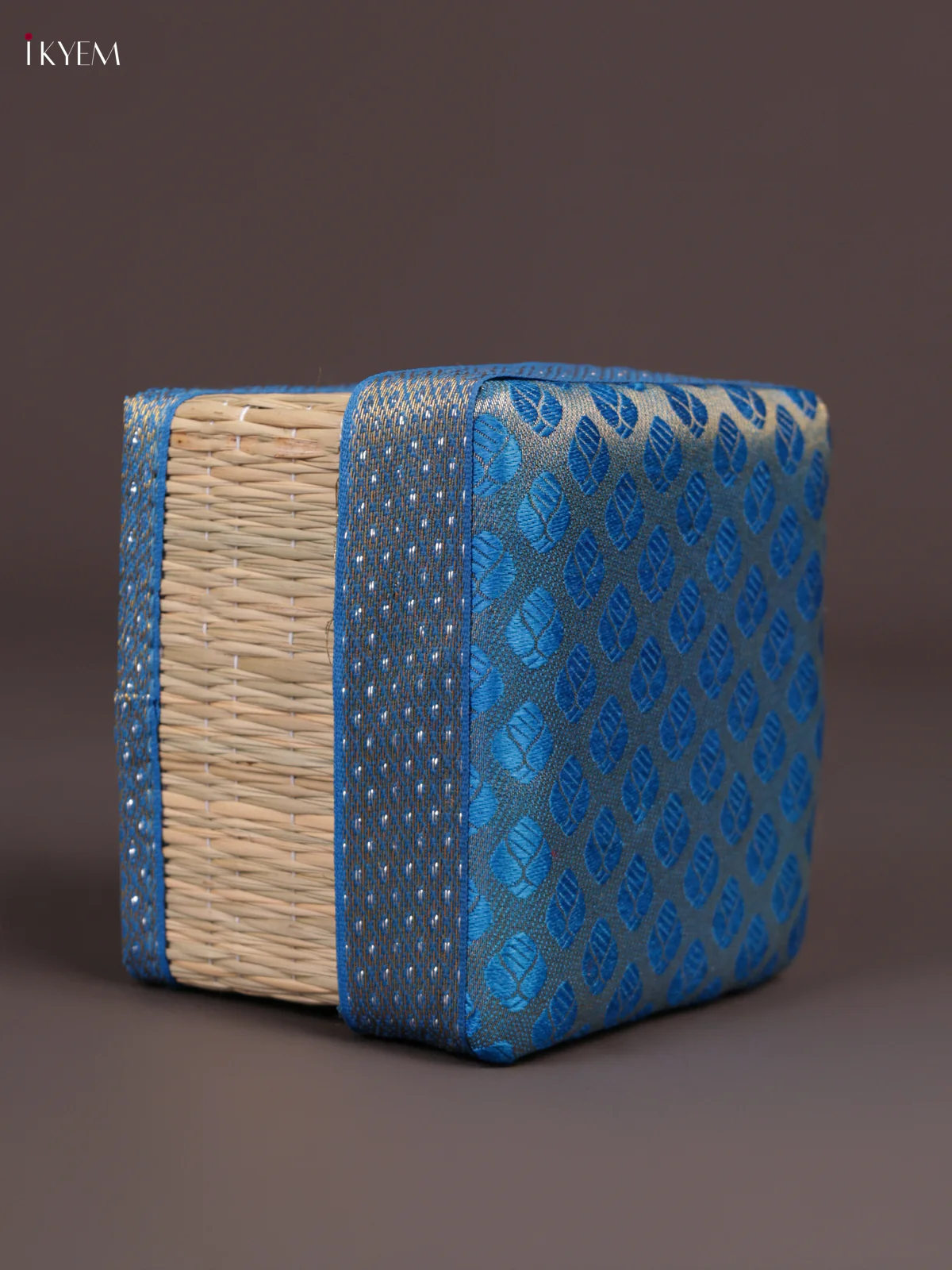 Square Korai Box With Banarasi Fabric Top - SkyBlue - KEA2811 - Image 3