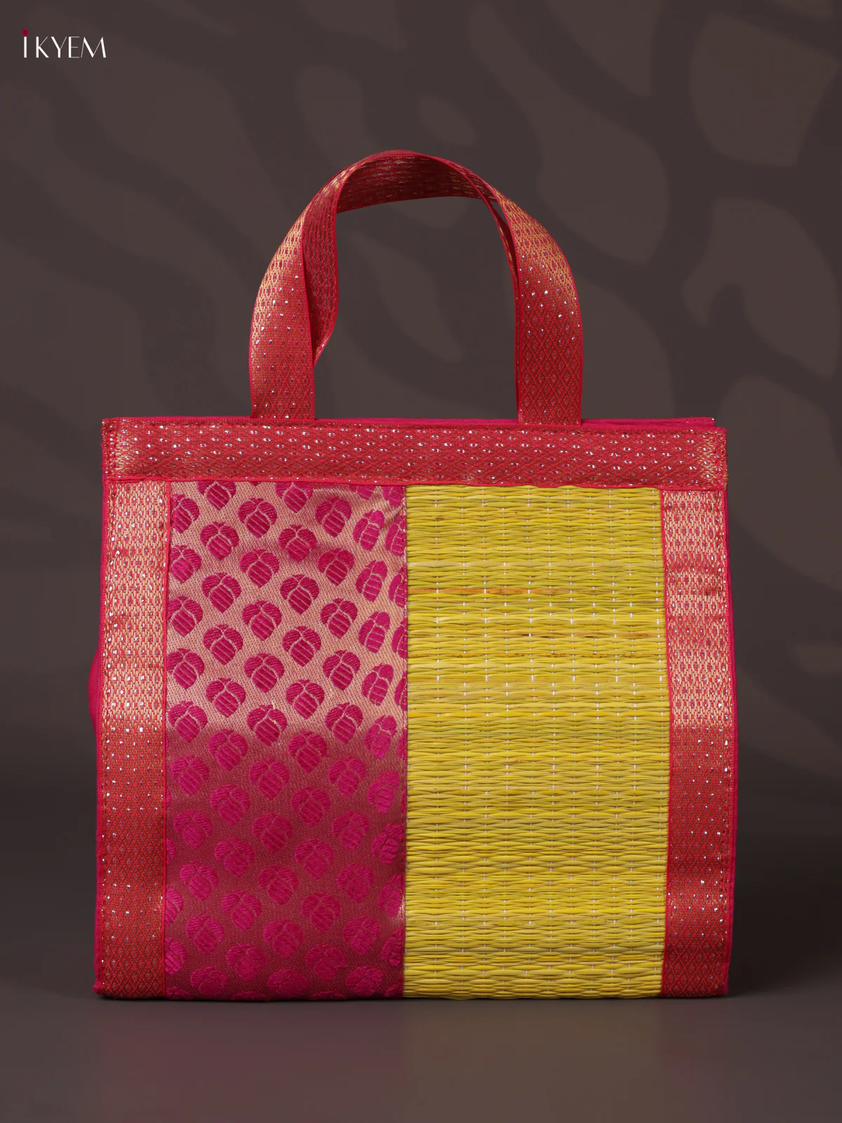 Korai Handbag - Raw Silk - Yellow & Pink - (8X8) - KEA2839