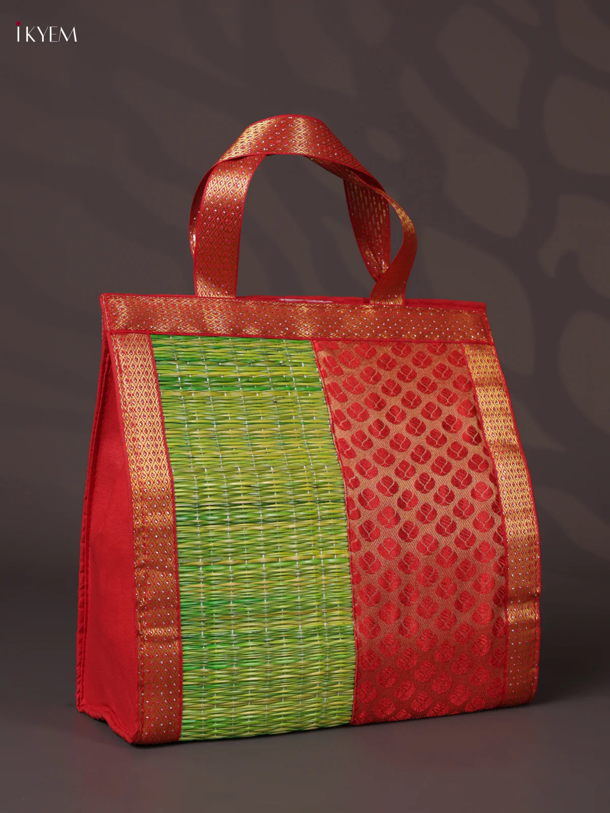 Korai Handbag - Raw Silk - Green & Red -  (10X10) - KEA2843 - Image 2