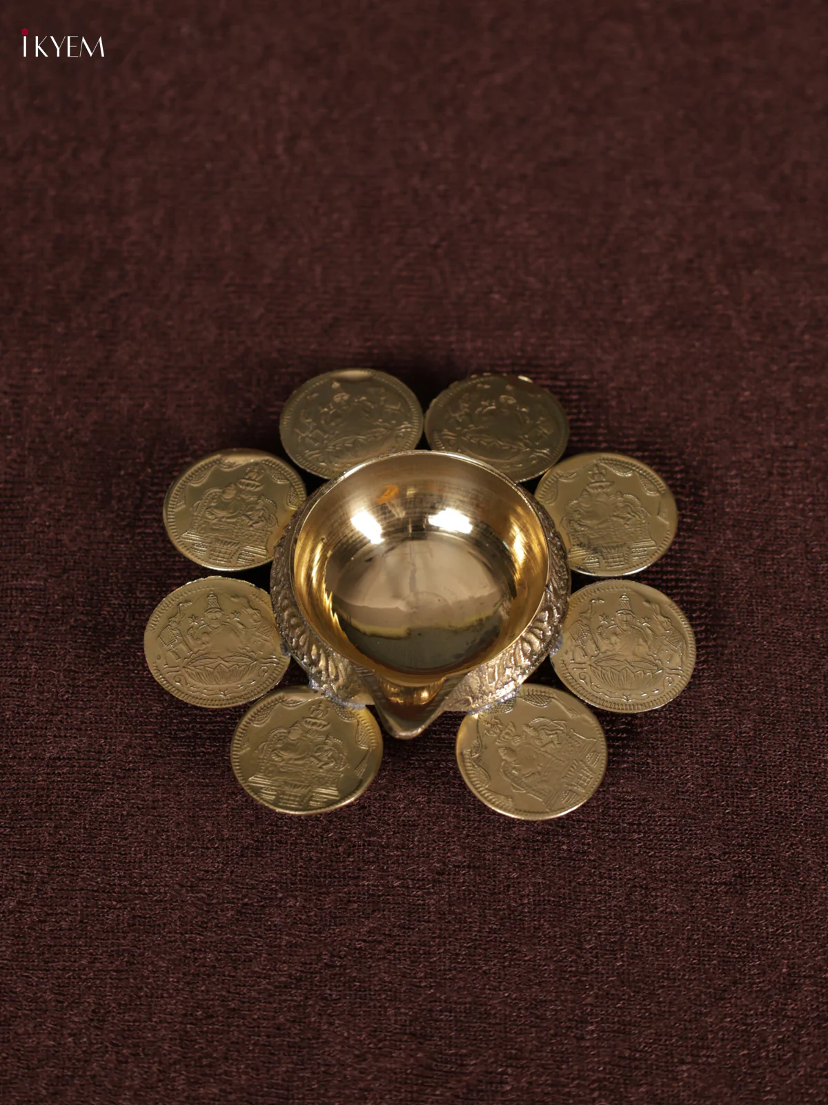 Brass Lakshmi Kubera Coins Diya - 8 Coin - KEA2940 - Image 2