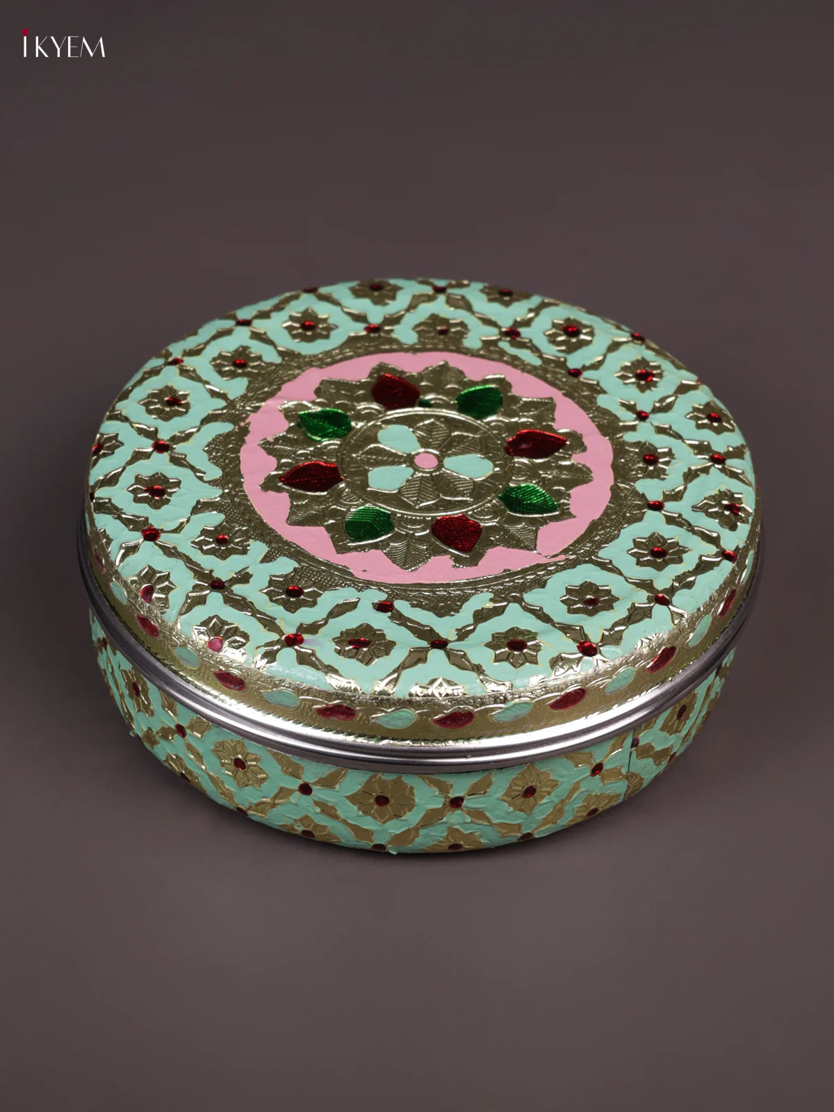 Meenakari Steel Box - Pista Green - 6.5 inch - KEA3012