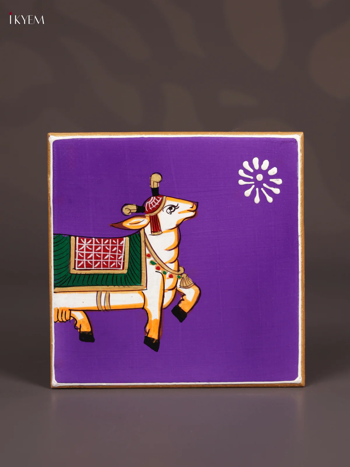 Wooden Hand Painted Manai - (6×6) - Cow - Voilet - KEB0220 - Image 3