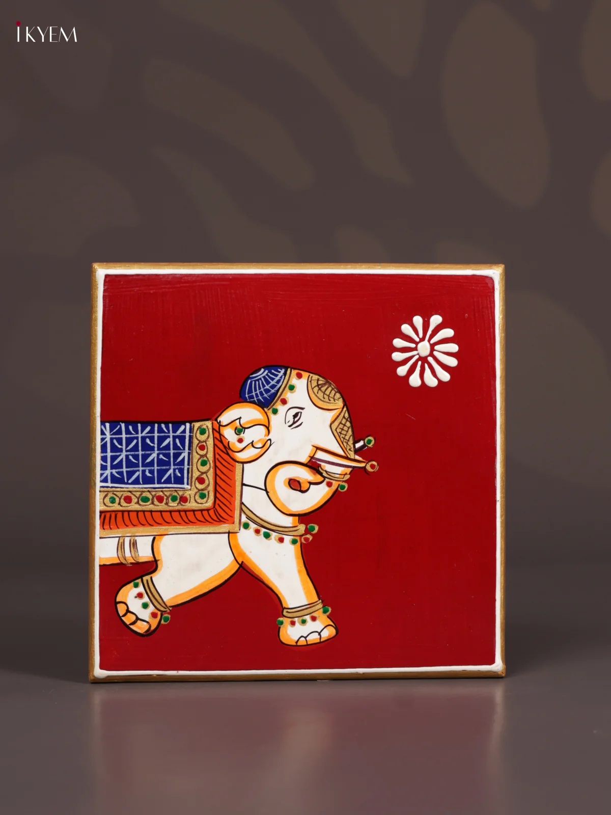 Wooden Hand Painted Manai - (6×6) - Elephant - Red - Image 3