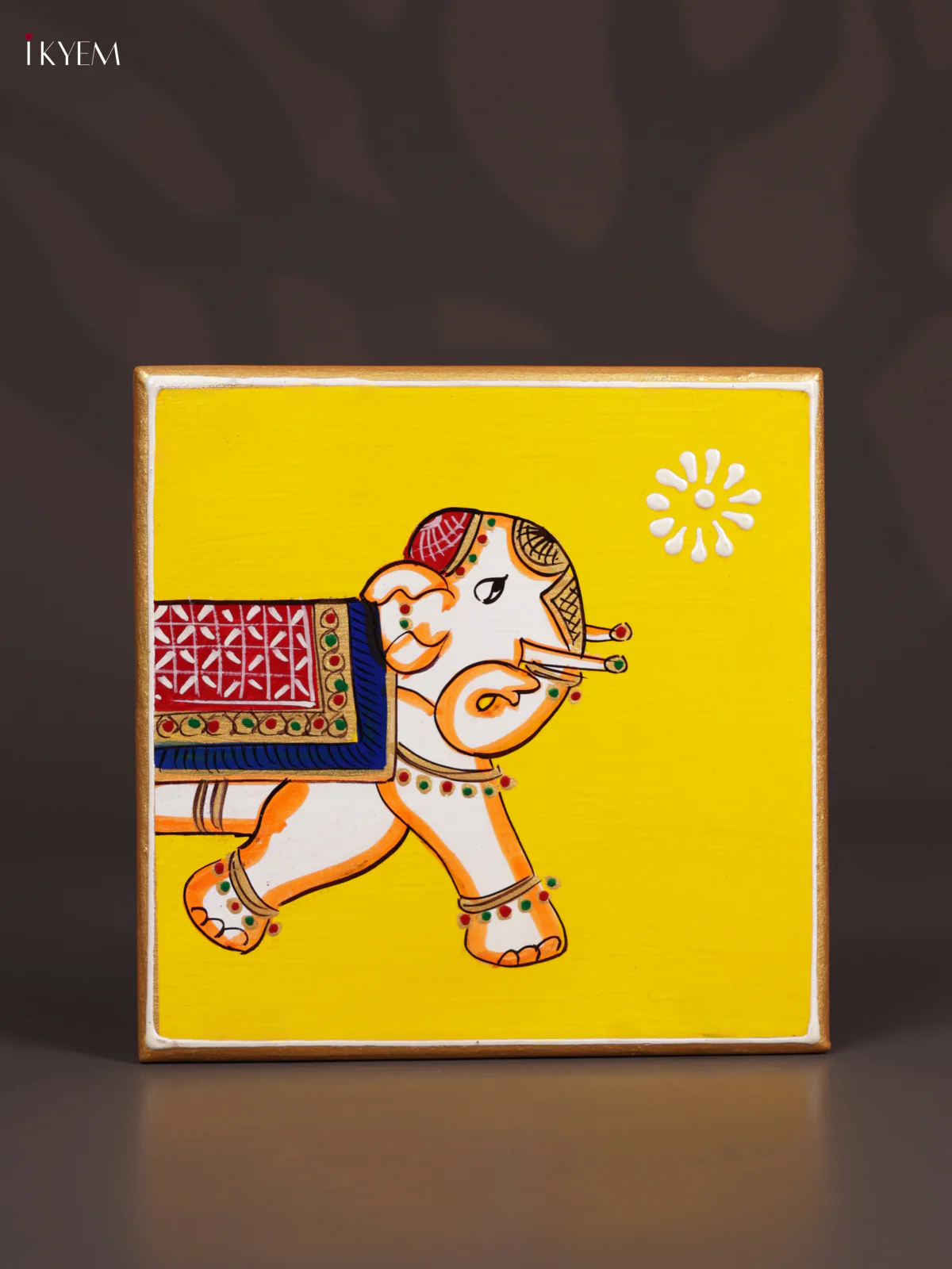 Wooden Hand Painted Manai - (6×6) - Elephant - Yellow - KEB0224 - Image 3