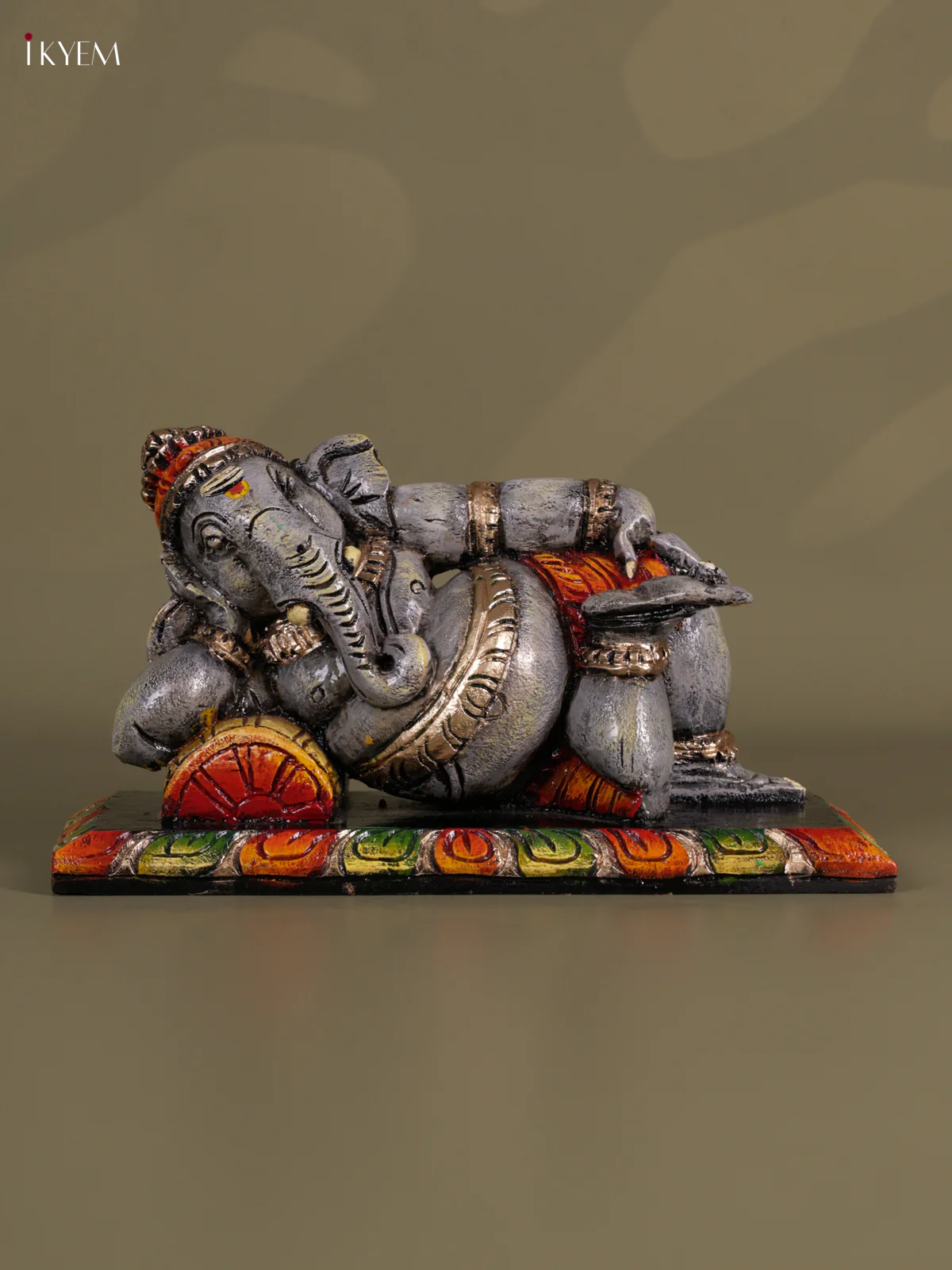 Wooden Hand carved Painted - Sleeping Ganesha Statue - 15 inch - KEB0616