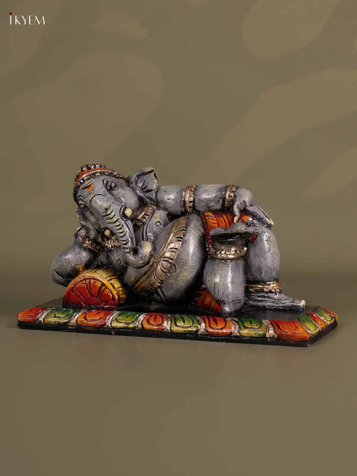 Wooden Hand carved Painted - Sleeping Ganesha Statue - 15 inch - KEB0616 - Image 2