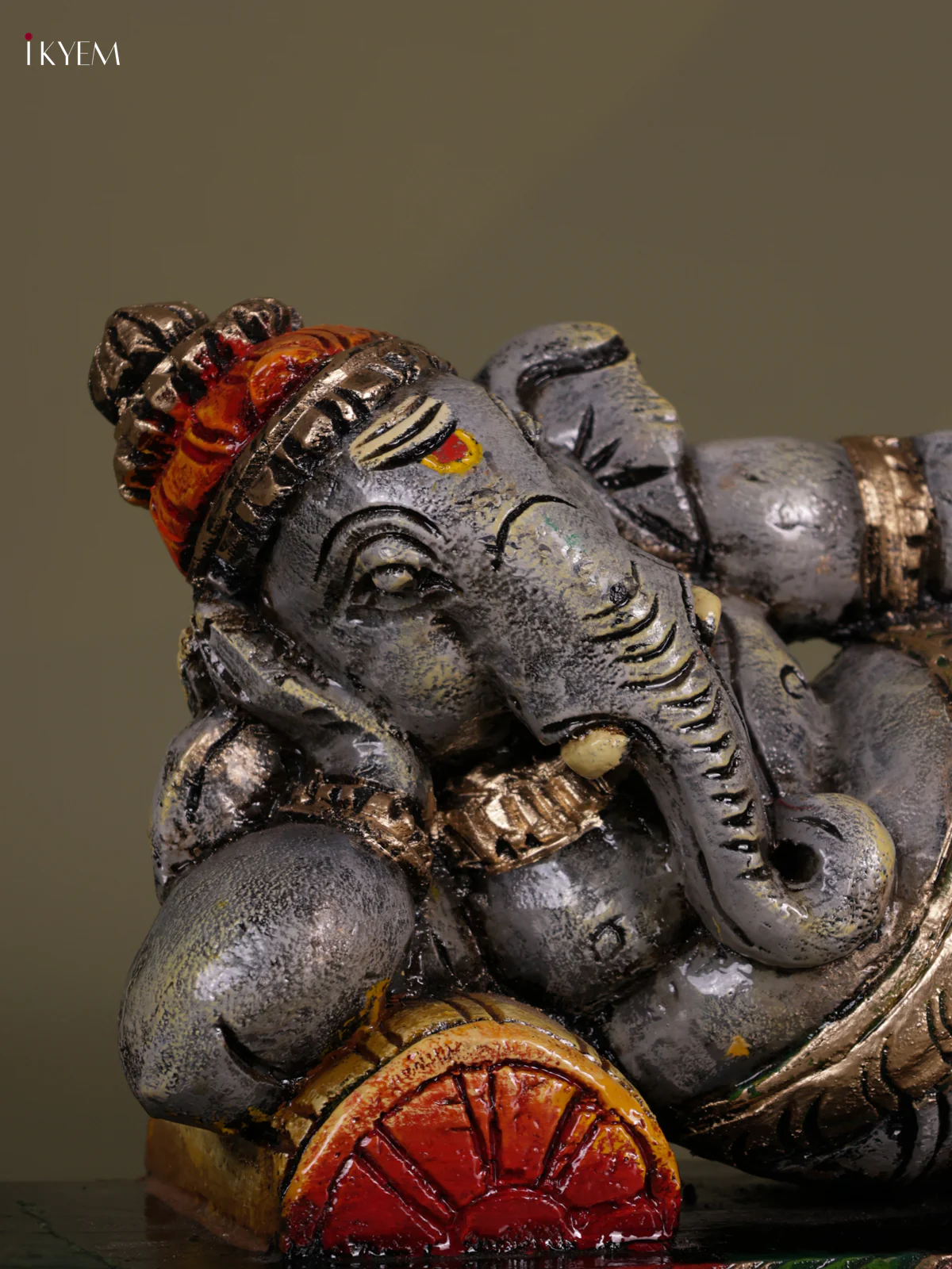 Wooden Hand carved Painted - Sleeping Ganesha Statue - 15 inch - KEB0616 - Image 3