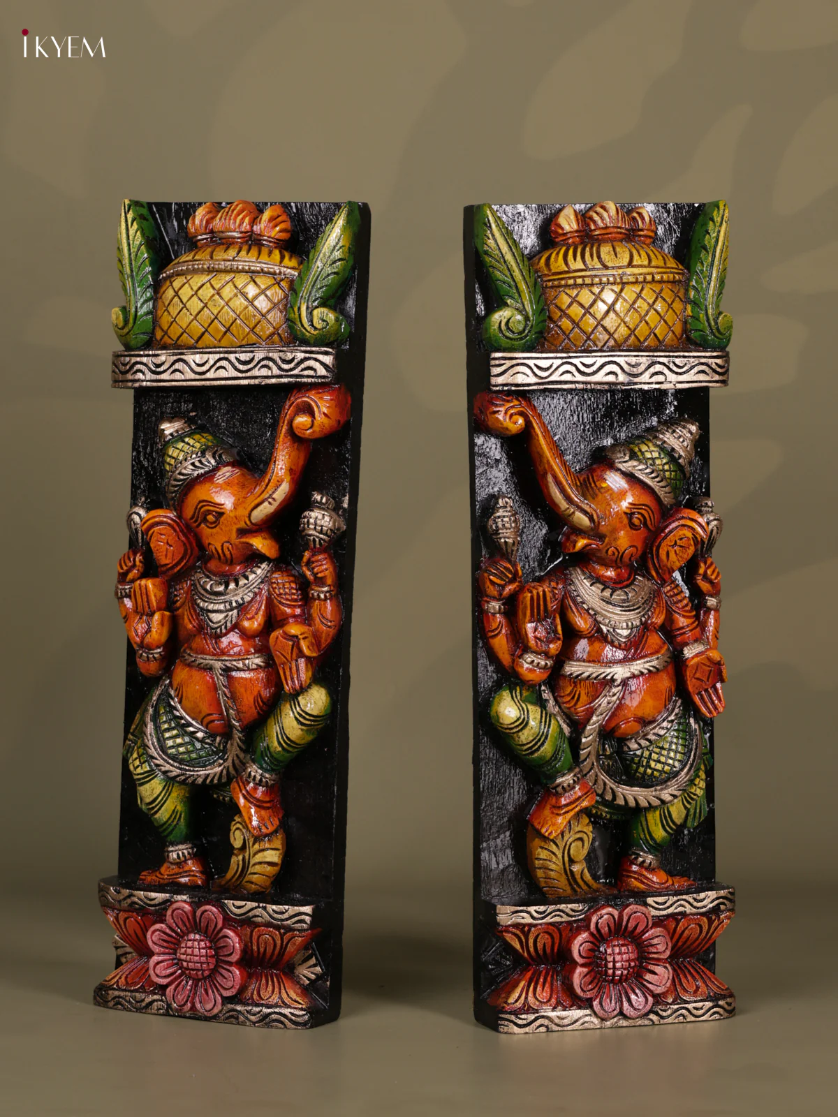 Wooden Hand carved painted - Ganesha Wall panel - Set OF - 2 - KEB0627 - Image 4