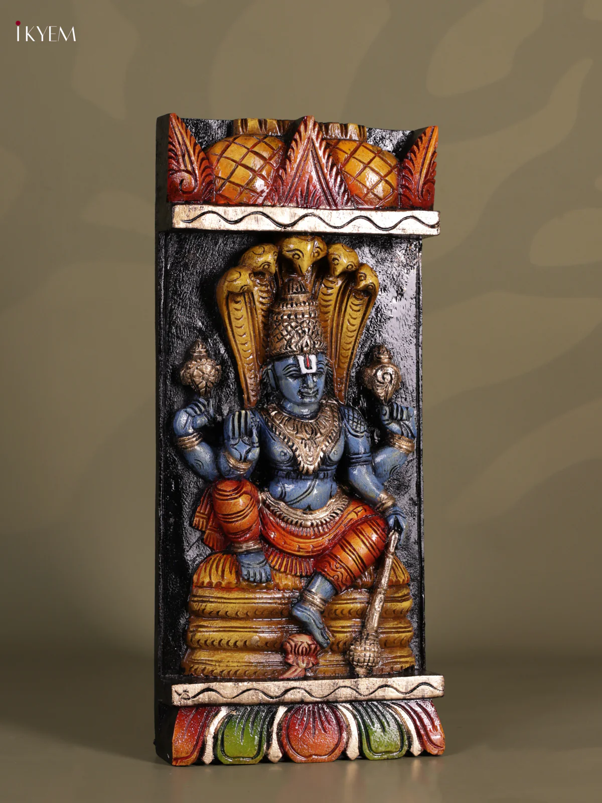 Wooden Hand carved painted - Vishnu panel - KEB0631 - Image 2