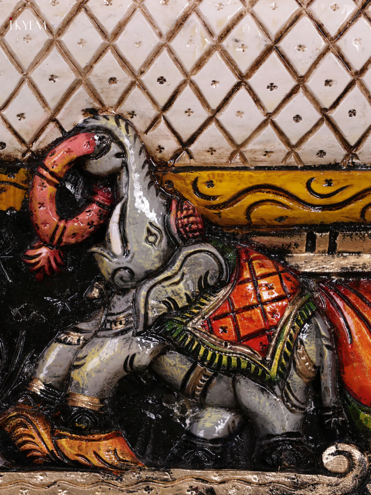 Wooden Hand Carved Painted - Gaja Ganesha Gopuram panel - (12x36) - KEB0712 - Image 4