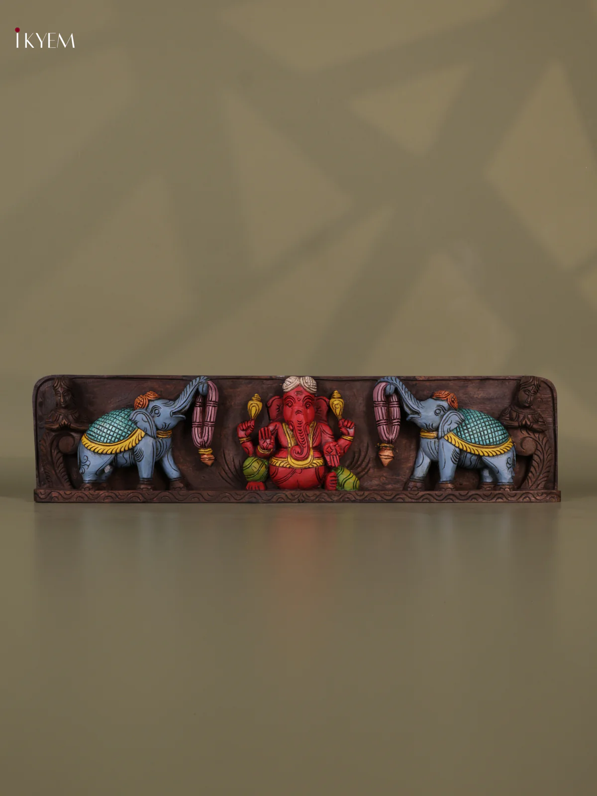 Wooden Hand Carved painted - Ganesha panel - (6x26) - KEB0716