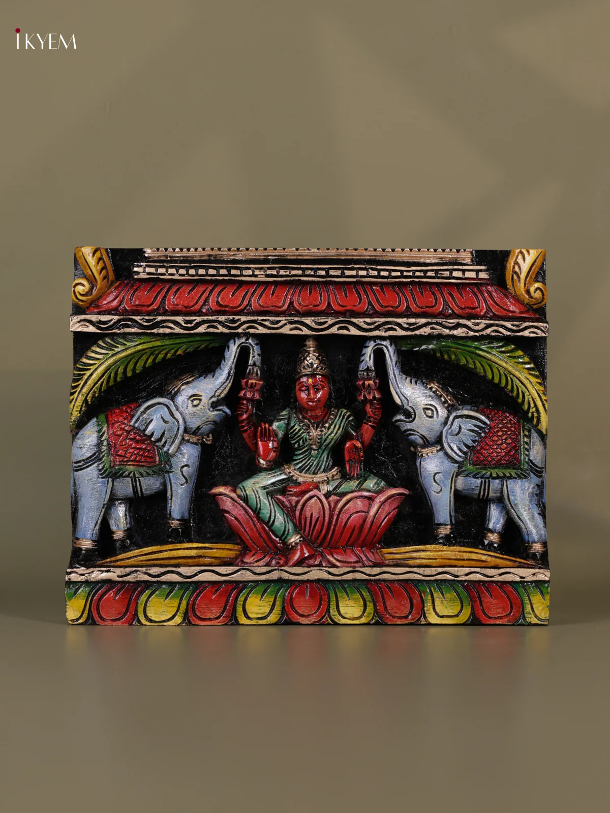 Wooden Hand Carved painted - Gaja Lakshmi Panel - (12x15) - KEB0717