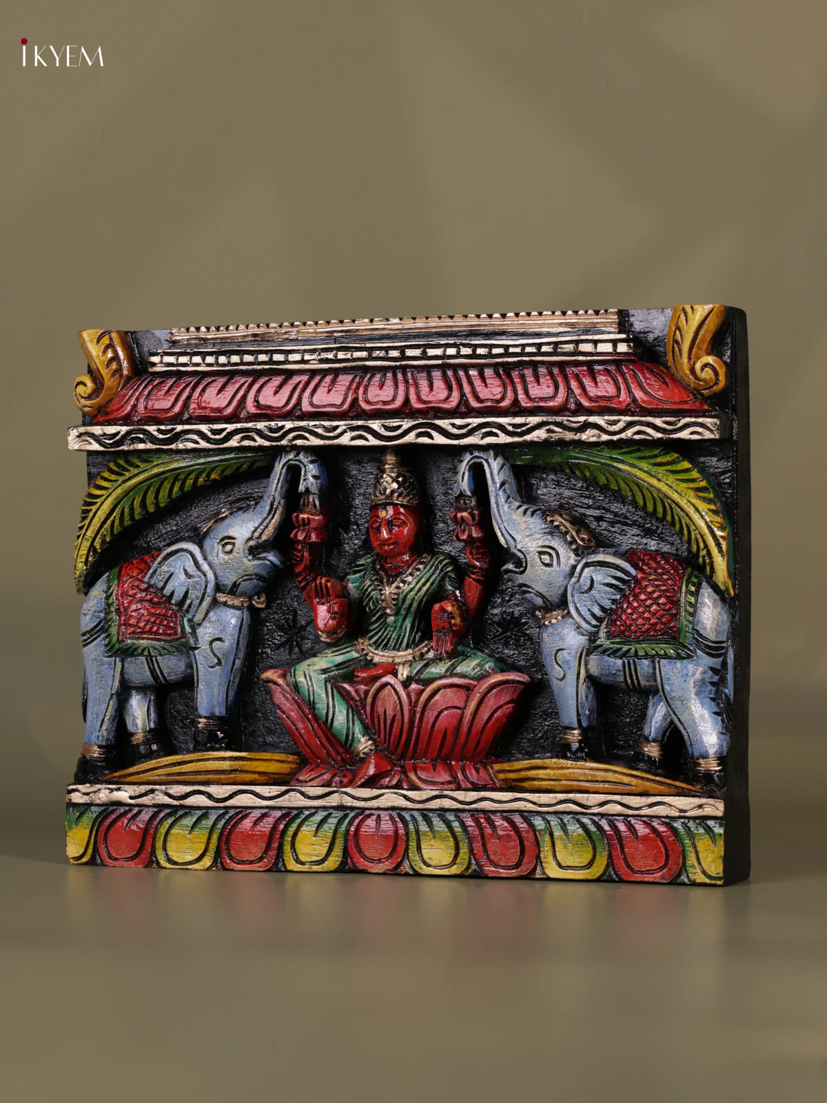 Wooden Hand Carved painted - Gaja Lakshmi Panel - (12x15) - KEB0717 - Image 4