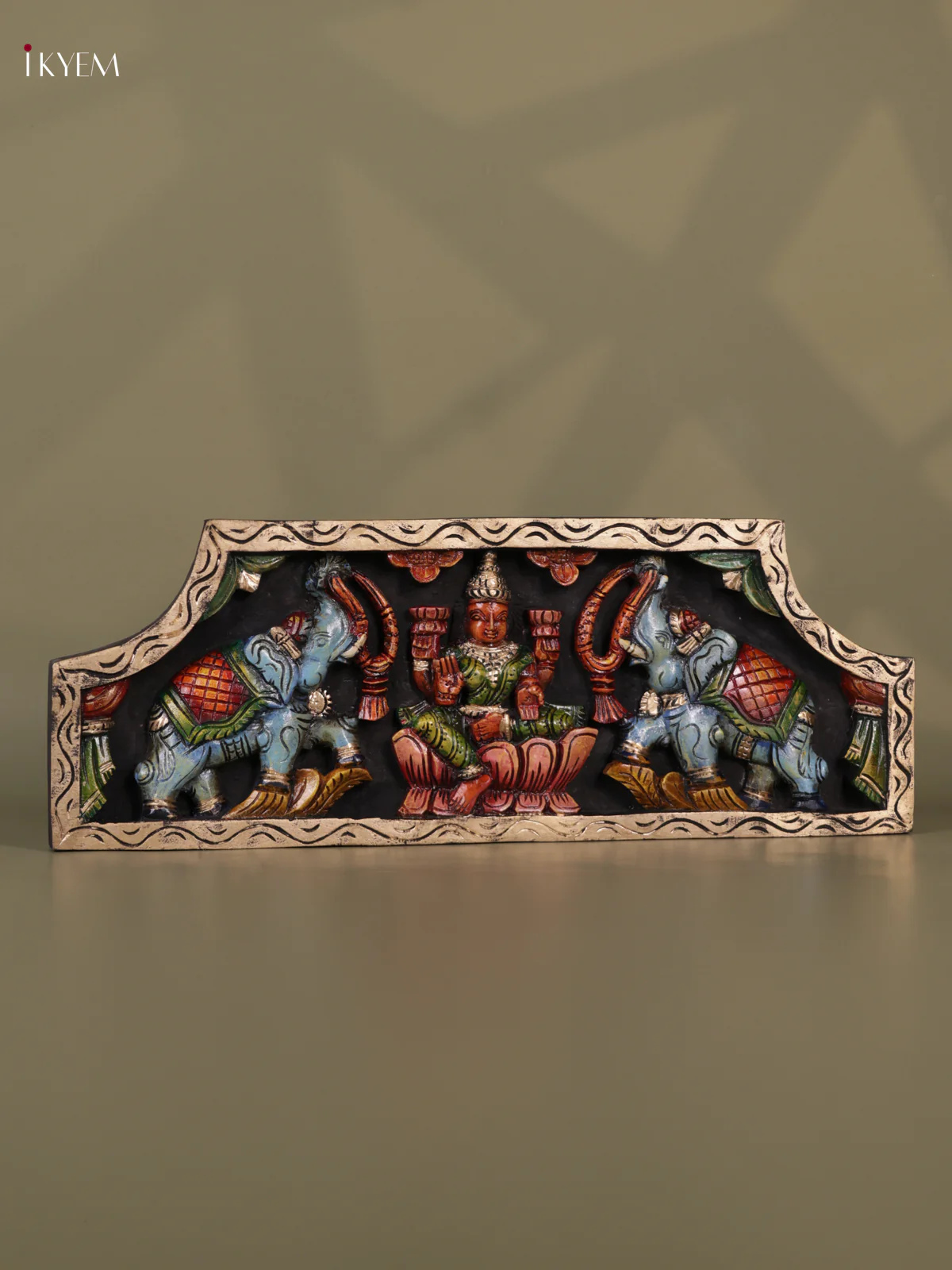 Wooden Hand Carved Painting - Gaja Lakshmi Panel - (10x24) - KEB0721 - Image 2