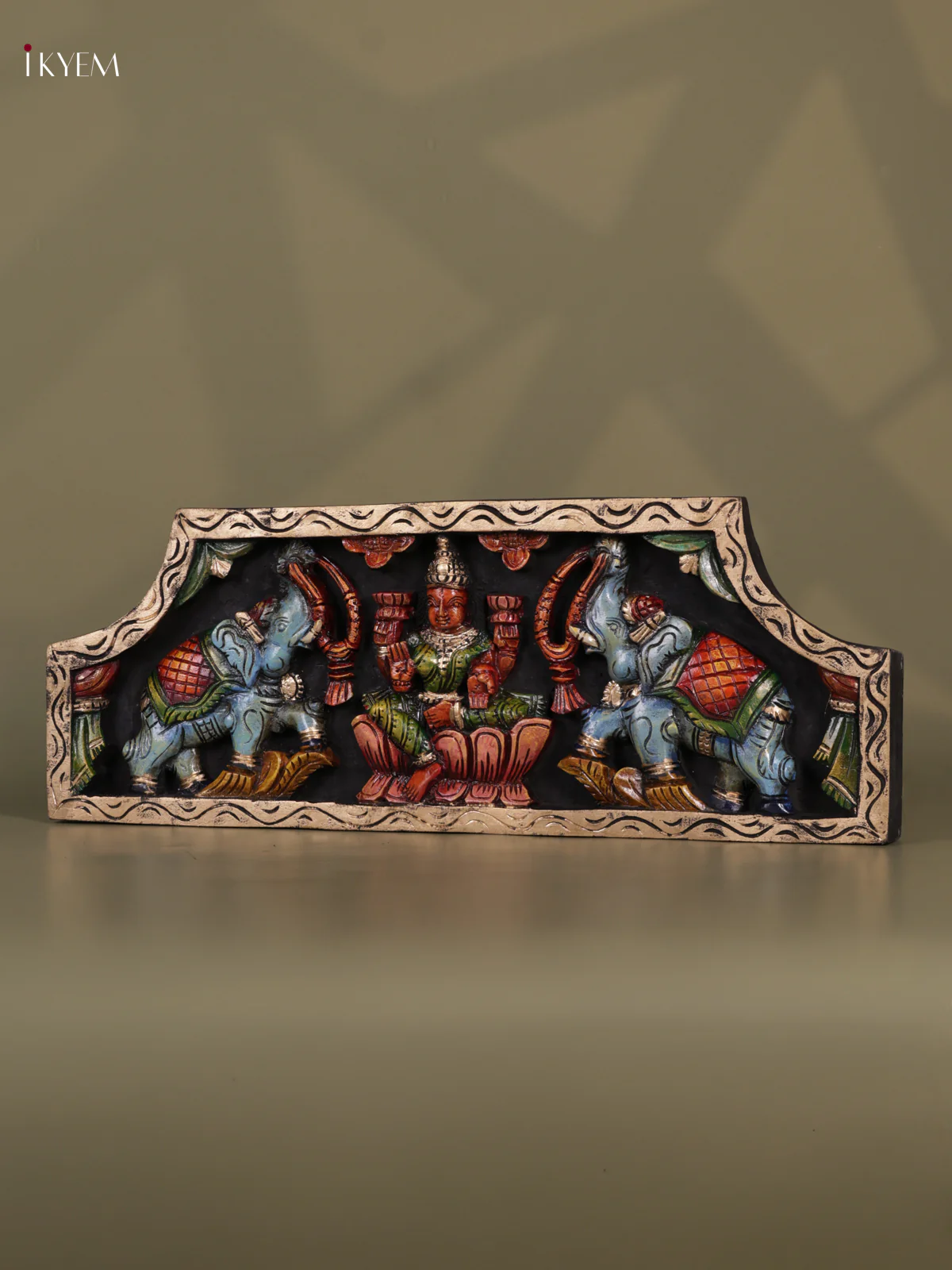 Wooden Hand Carved Painting - Gaja Lakshmi Panel - (10x24) - KEB0721 - Image 4