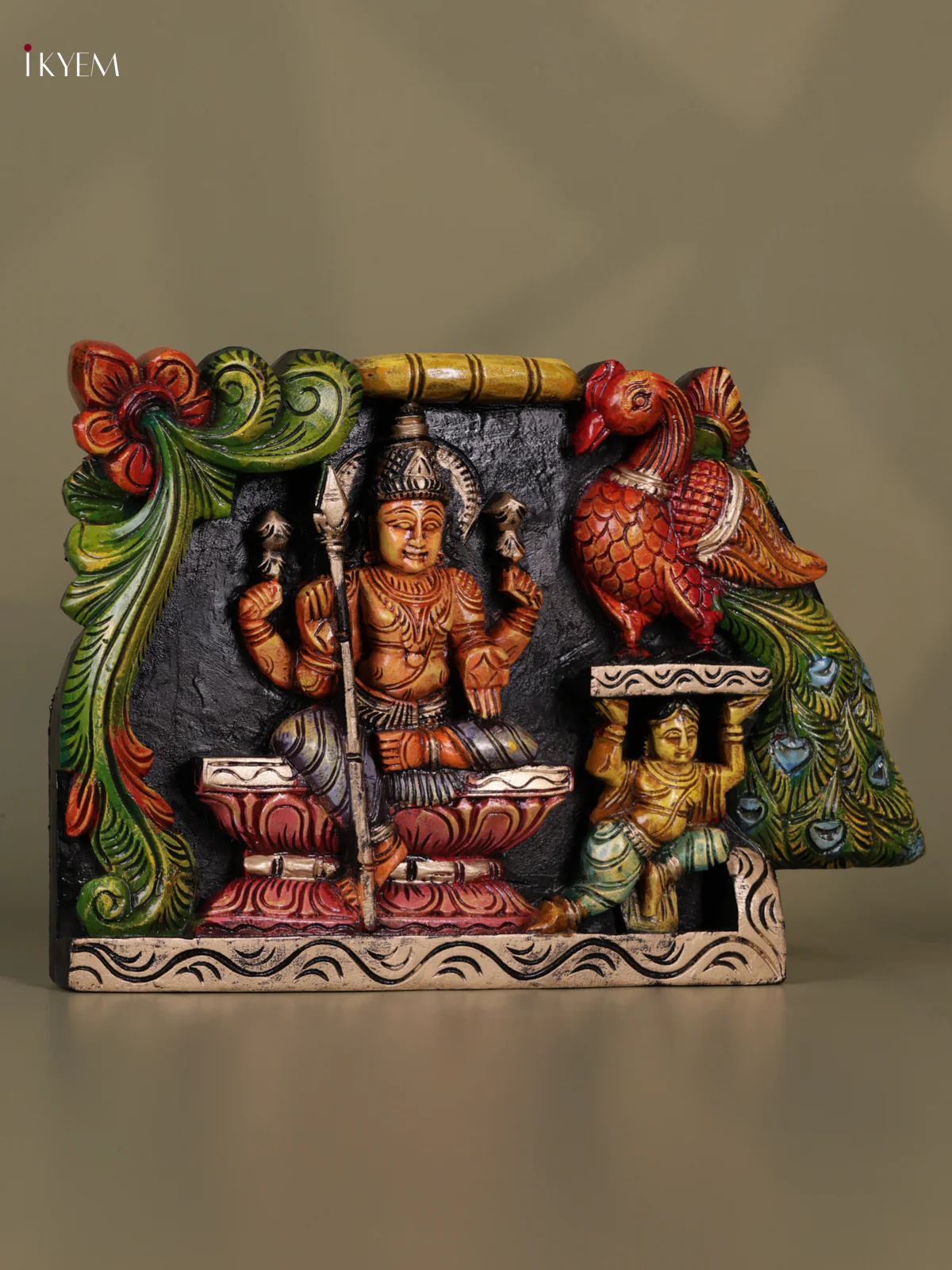 Wooden Hand carved Painted - Murugan Panel - (12x18) - KEB0724 - Image 2
