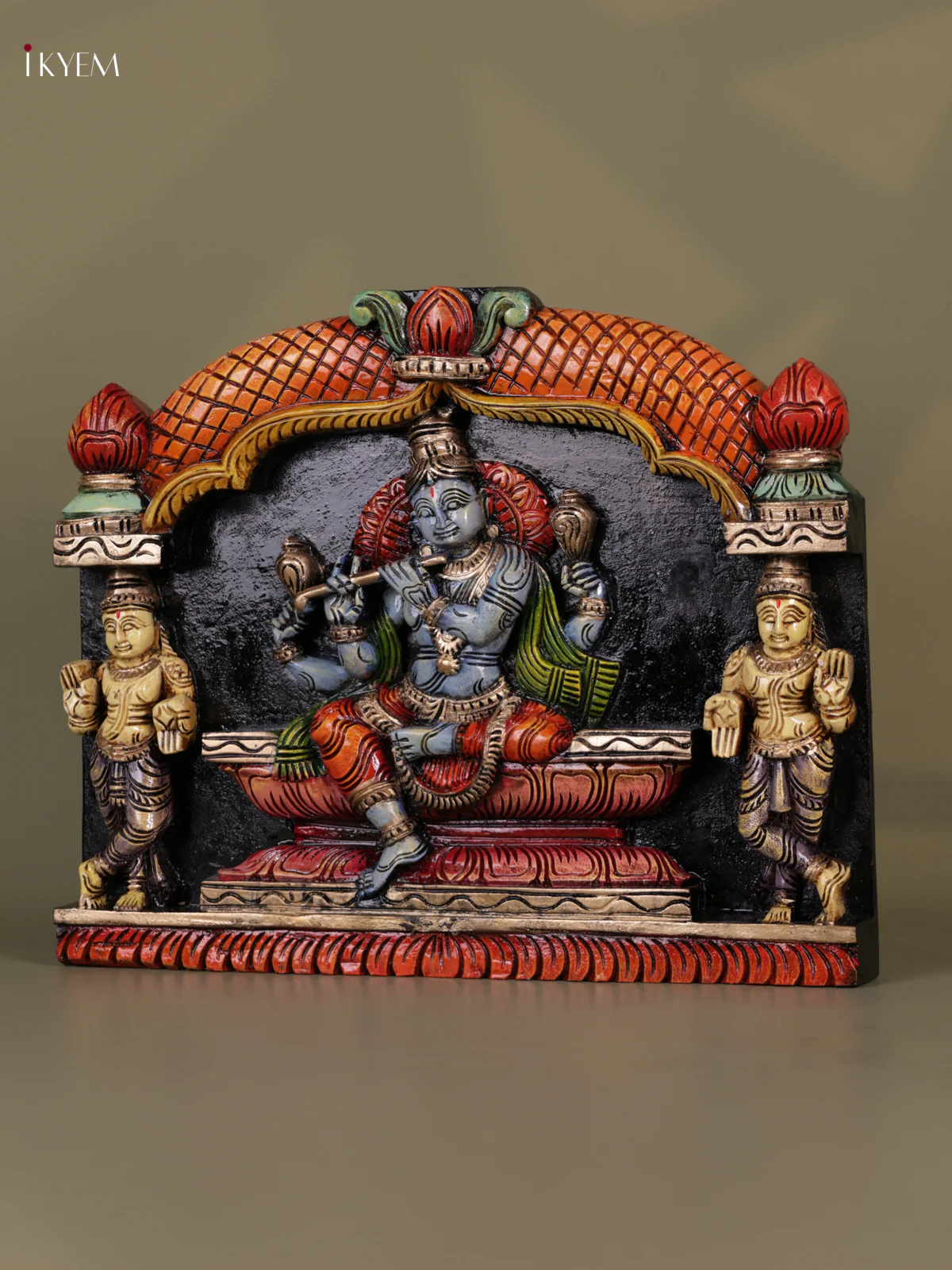 Wooden Hand Carved Painted - Krishna Panel - (15x18) - KEB0725 - Image 4