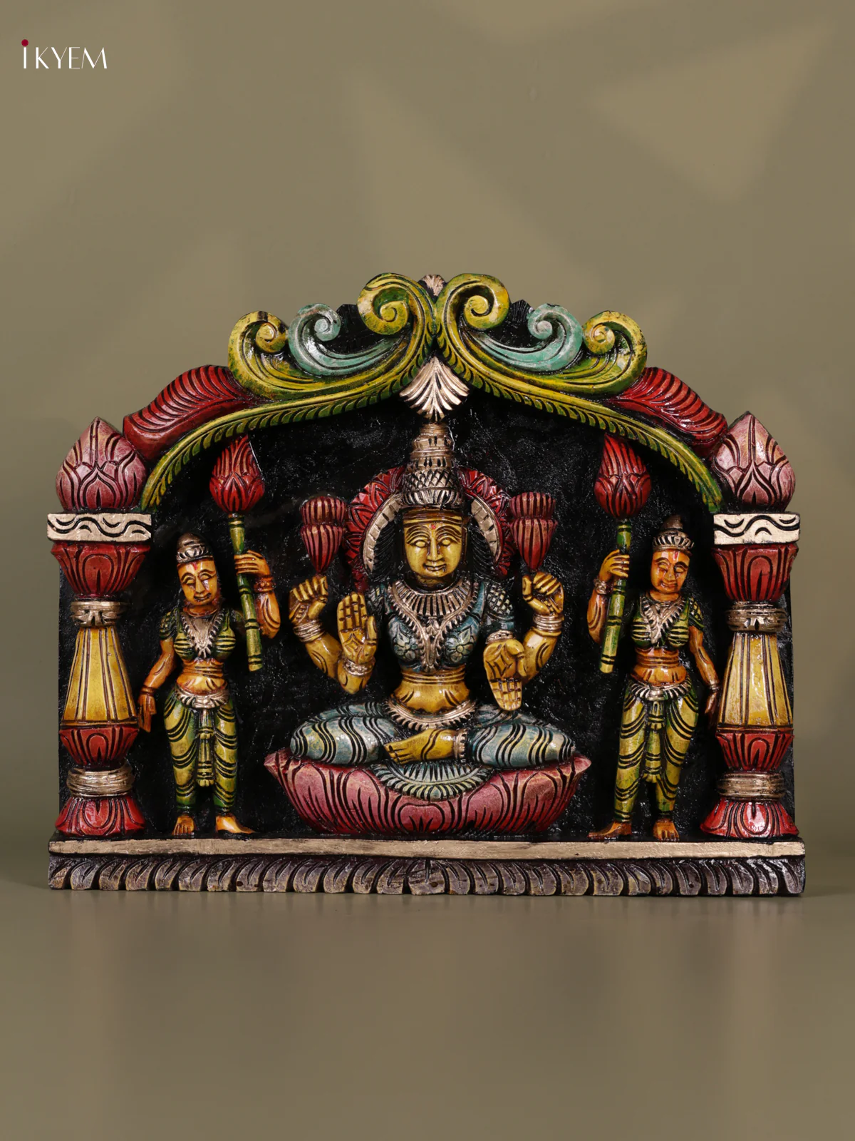 Wooden Hand Carved Painted - Lakshmi Panel - (15x18) - KEB0726