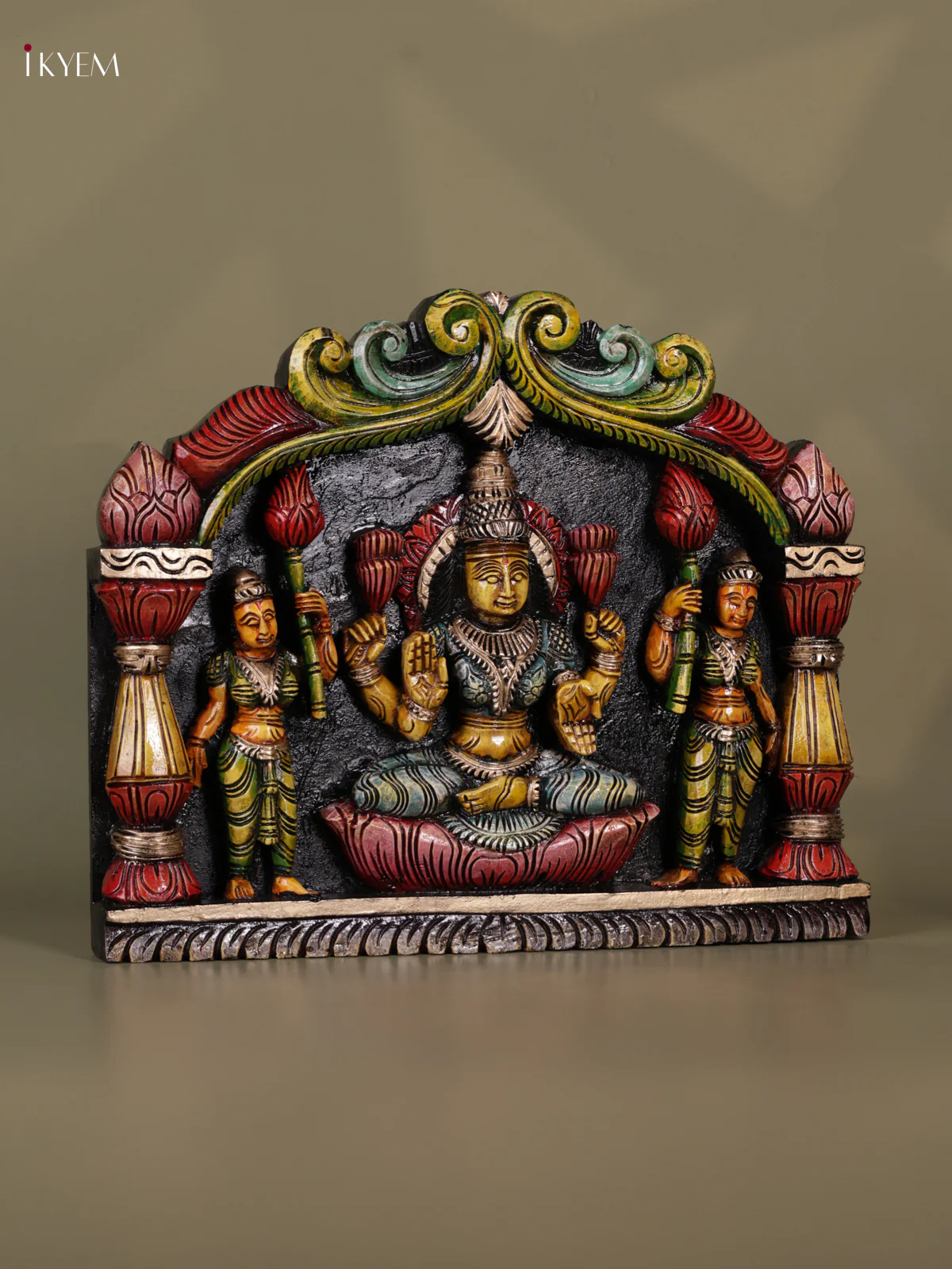 Wooden Hand Carved Painted - Lakshmi Panel - (15x18) - KEB0726 - Image 2