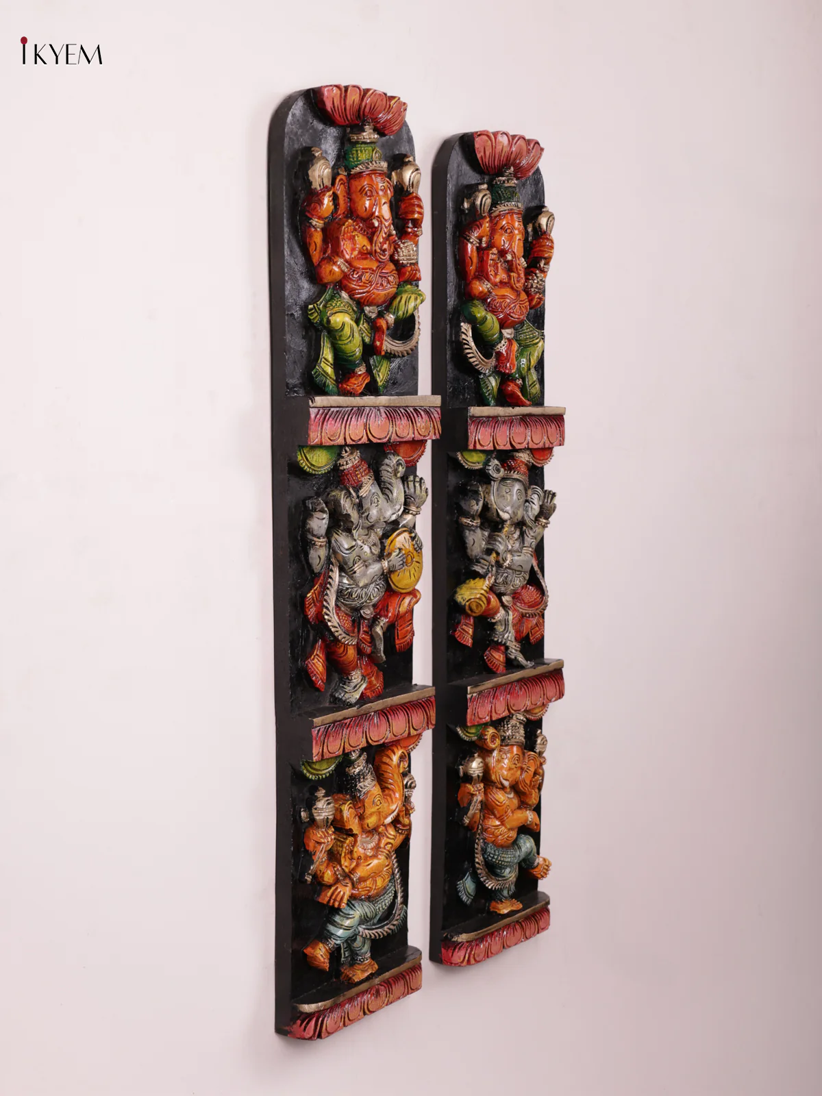 Wooden Hand Carved Painted - Ganesha Wall panel - Set OF - 2 - (36x8) - KEB0733 - Image 2