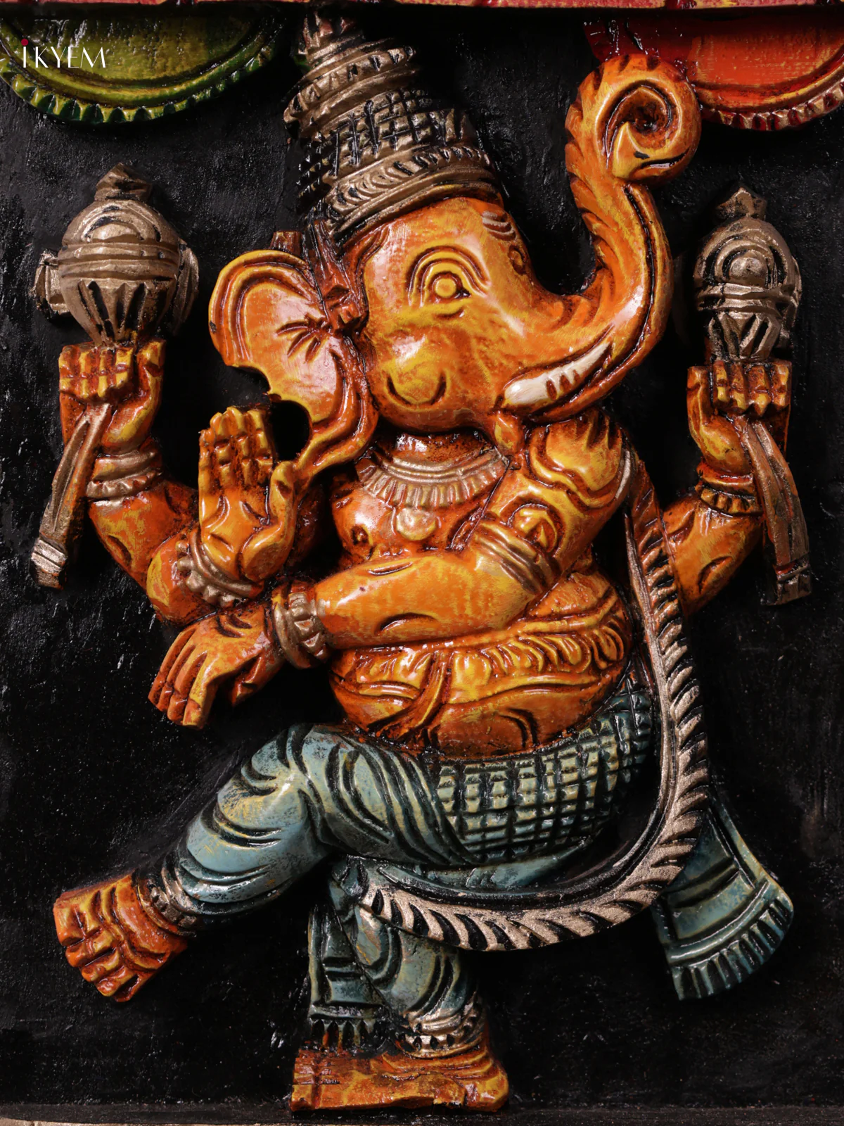 Wooden Hand Carved Painted - Ganesha Wall panel - Set OF - 2 - (36x8) - KEB0733 - Image 5