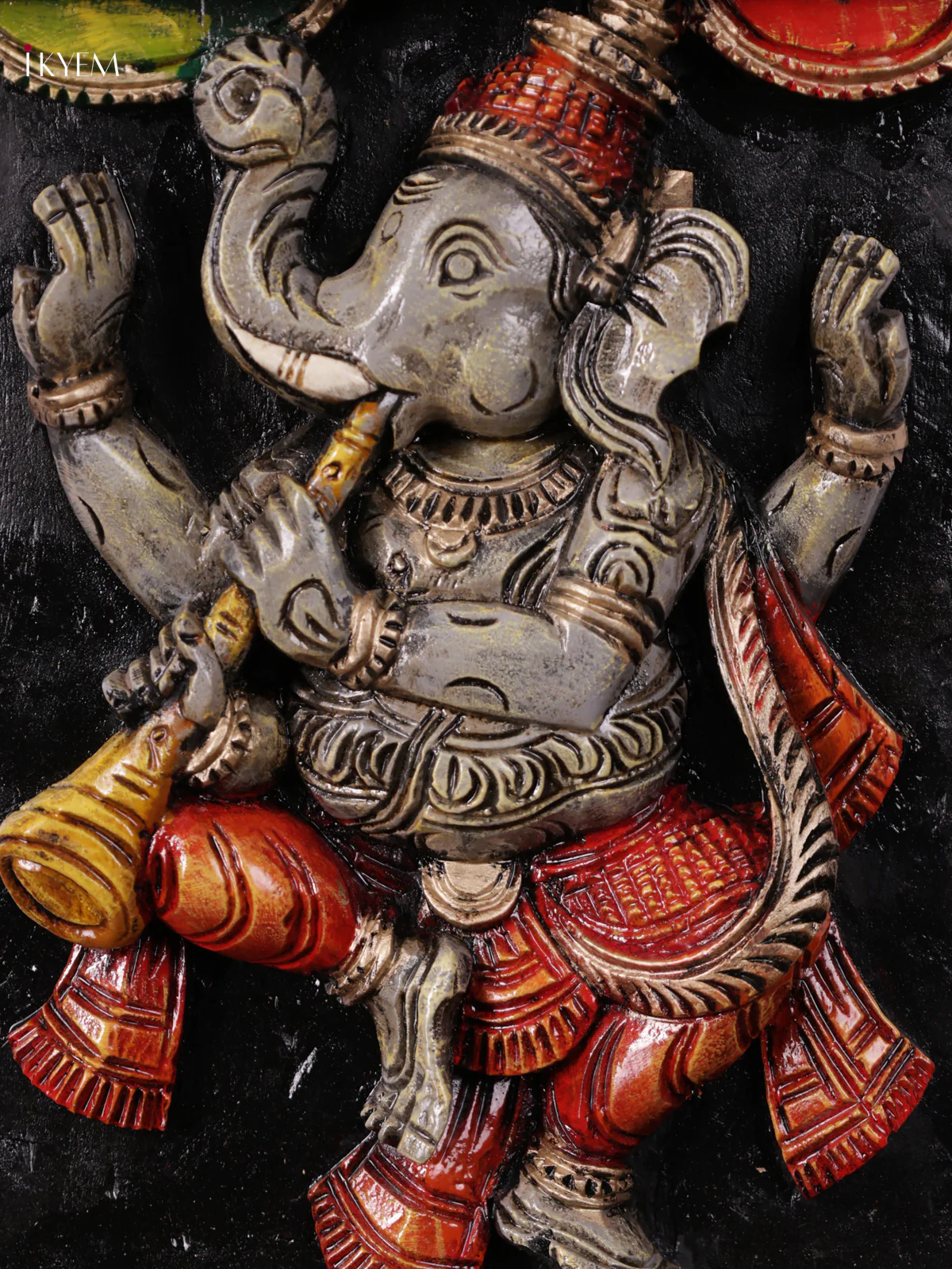 Wooden Hand Carved Painted - Ganesha Wall panel - Set OF - 2 - (36x8) - KEB0733 - Image 6