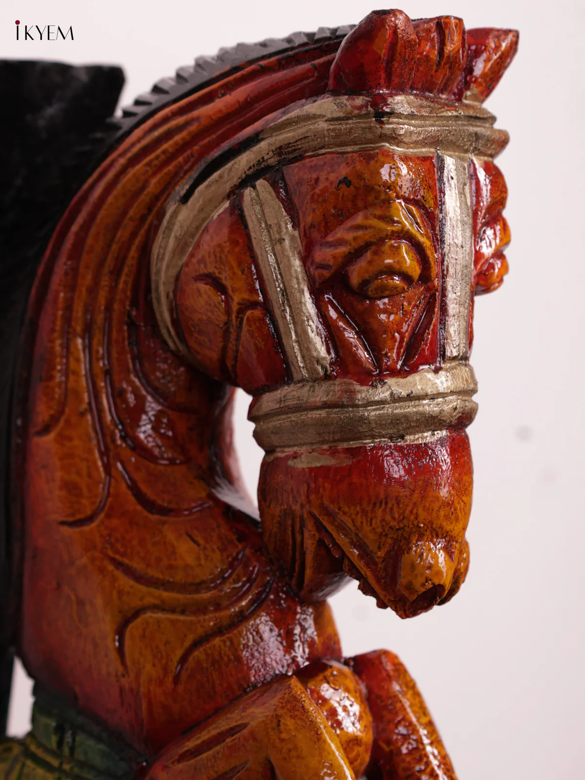 Wooden Hand Carved Hand Painted - Horse & Yalli Wall Bracket - Set OF - 2 - KEB0922 - Image 2