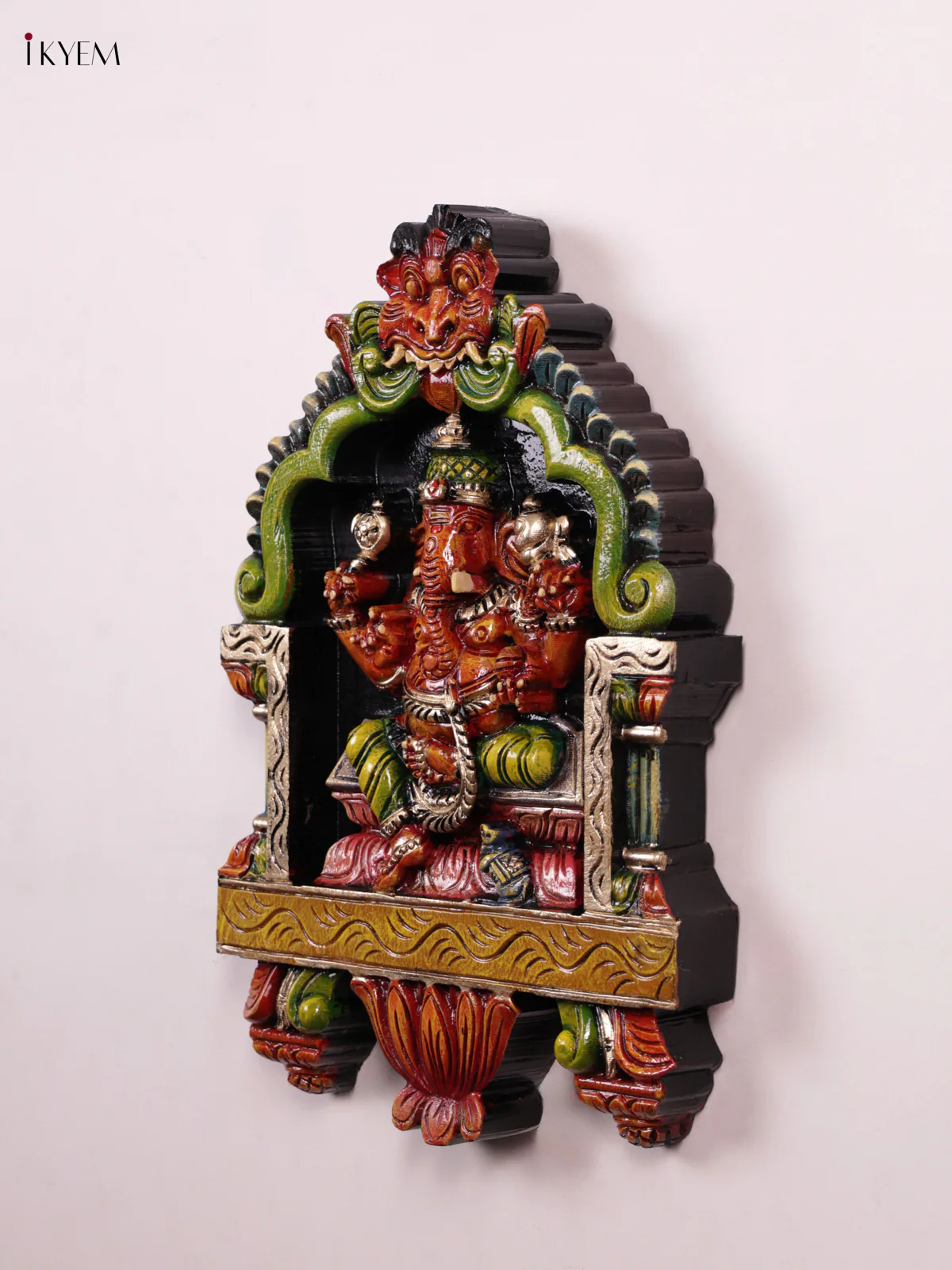 Wooden Hand Carved Painted - Ganesha & Gopuram Panel - KEB0926 - Image 2