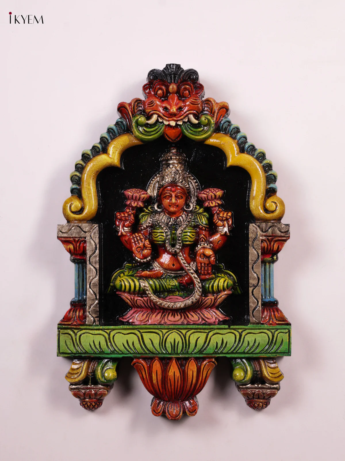 Wooden Hand Carved Painted - Lakshmi & Gopuram Panel - KEB0928