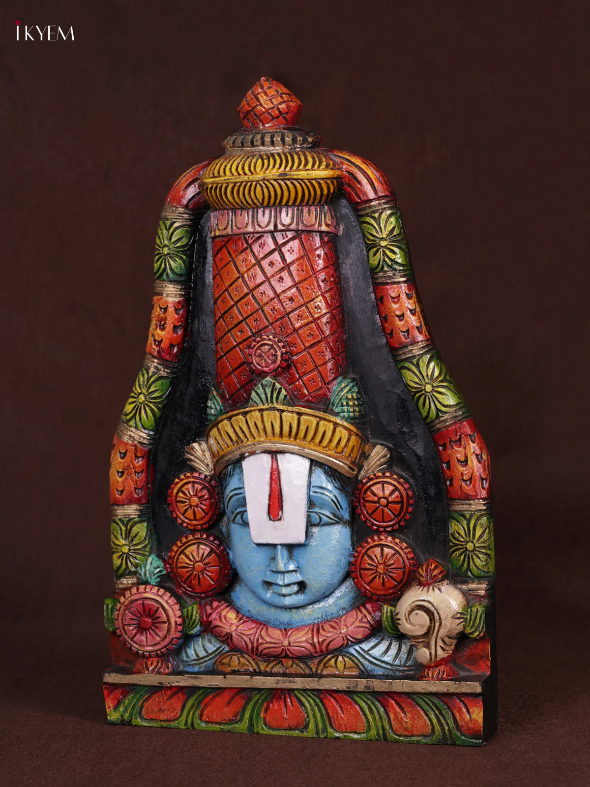 Wooden Hand Carved Painted - Balaji Head Wall panel  - KEB0935 - Image 2