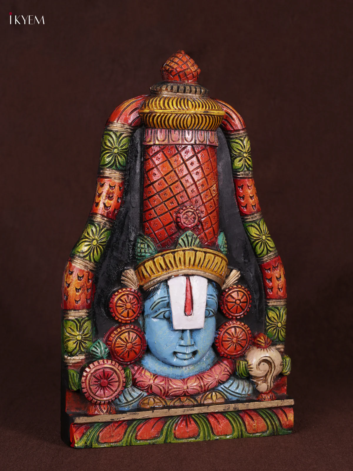 Wooden Hand Carved Painted - Balaji Head Wall panel  - KEB0935 - Image 3