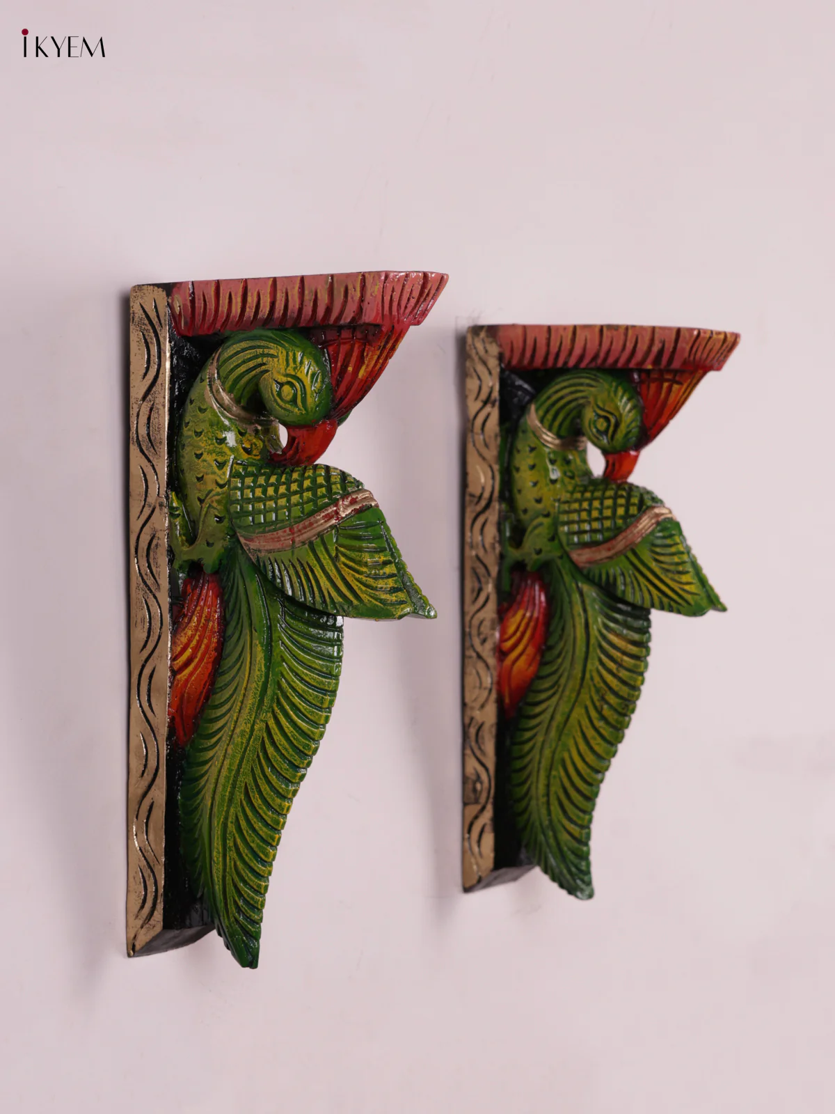 Wooden Hand Carved Painted - Parrot Wall Bracket - Set OF - 2 - Image 3