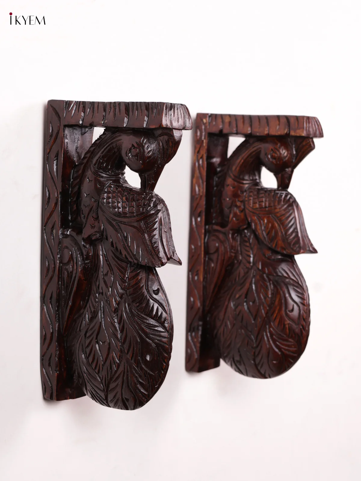 Wooden Peacock Wall Bracket - Set OF - 2 - KEB0954 - Image 3