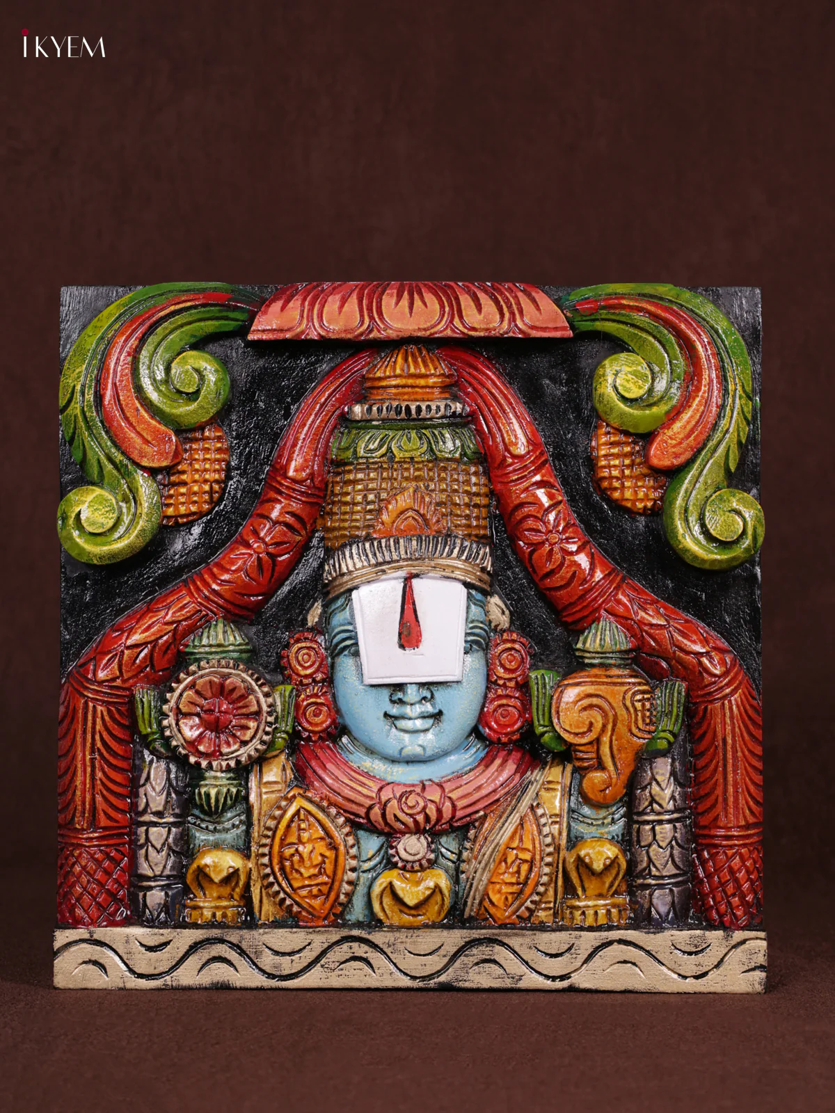 Wooden Hand Carved Painted - Balaji Panel - (12x12) - KEB0971