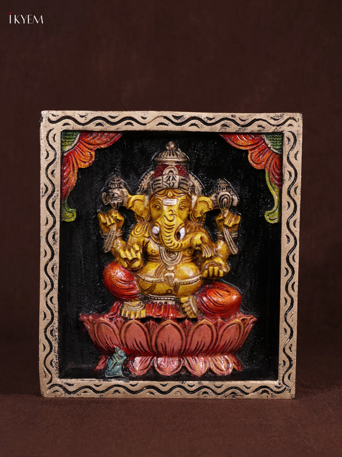 Wooden Hand Carved Painted - Ganesha Panel - (12x12) - KEB0976