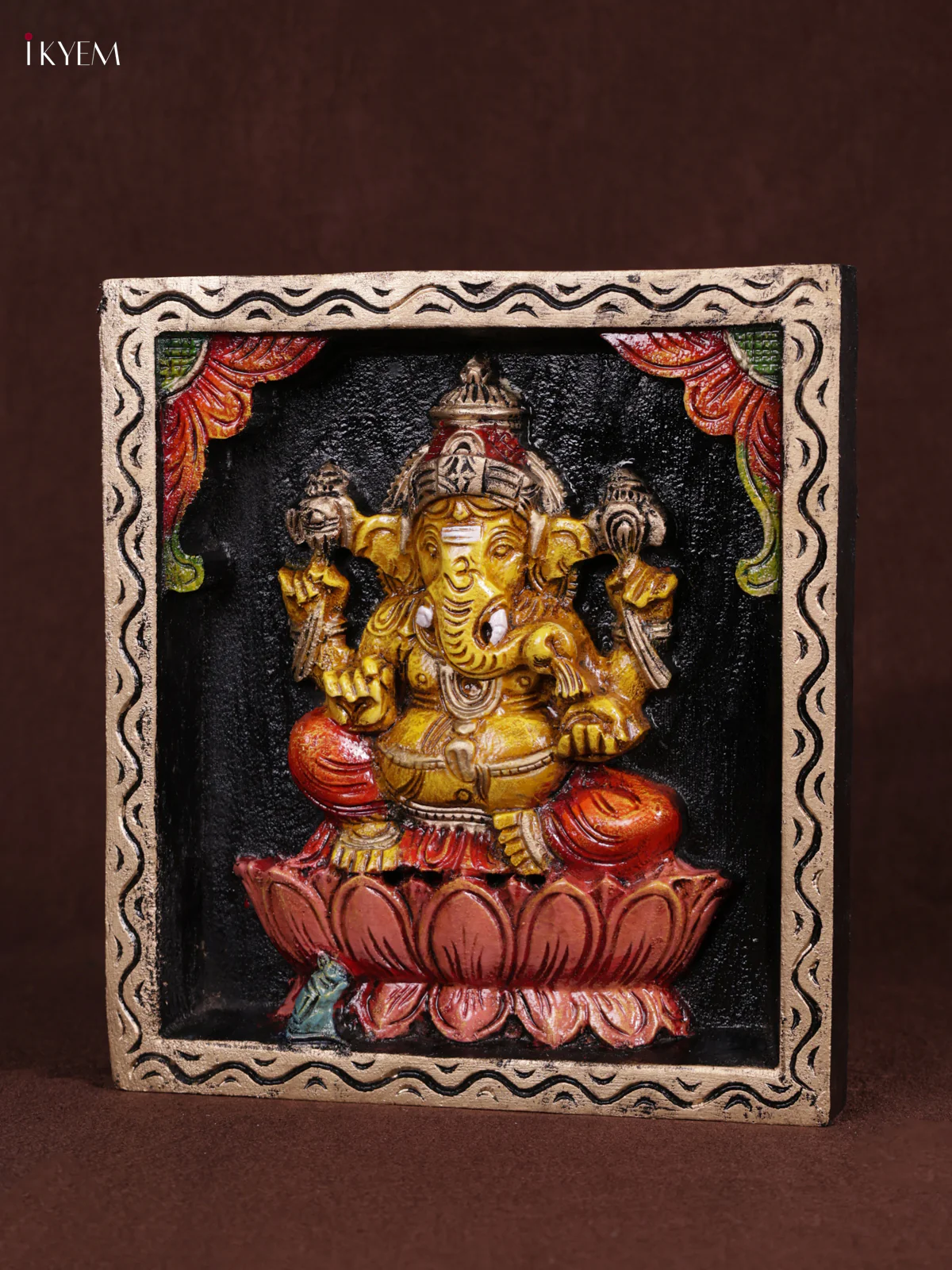 Wooden Hand Carved Painted - Ganesha Panel - (12x12) - KEB0976 - Image 2