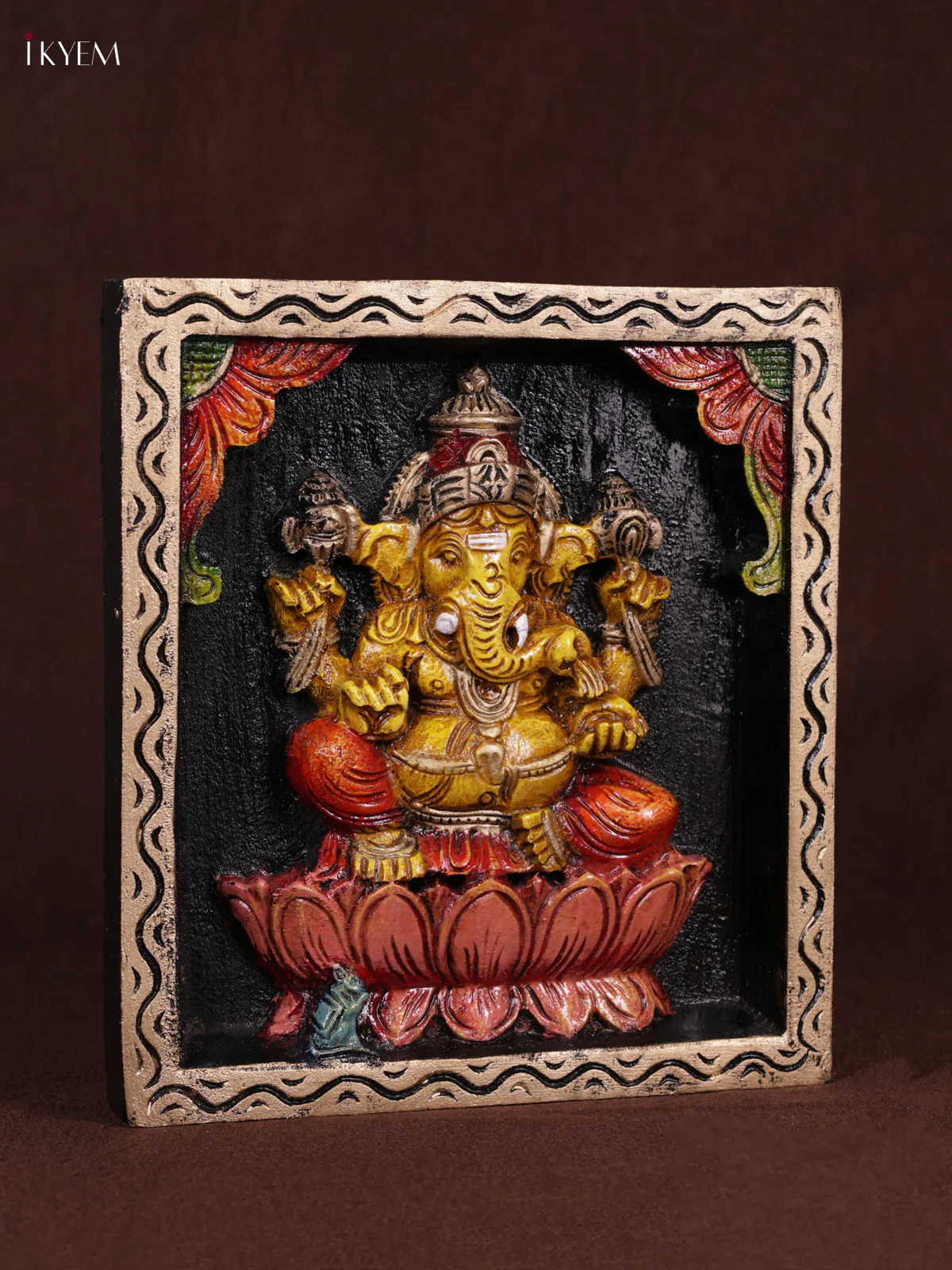 Wooden Hand Carved Painted - Ganesha Panel - (12x12) - KEB0976 - Image 3