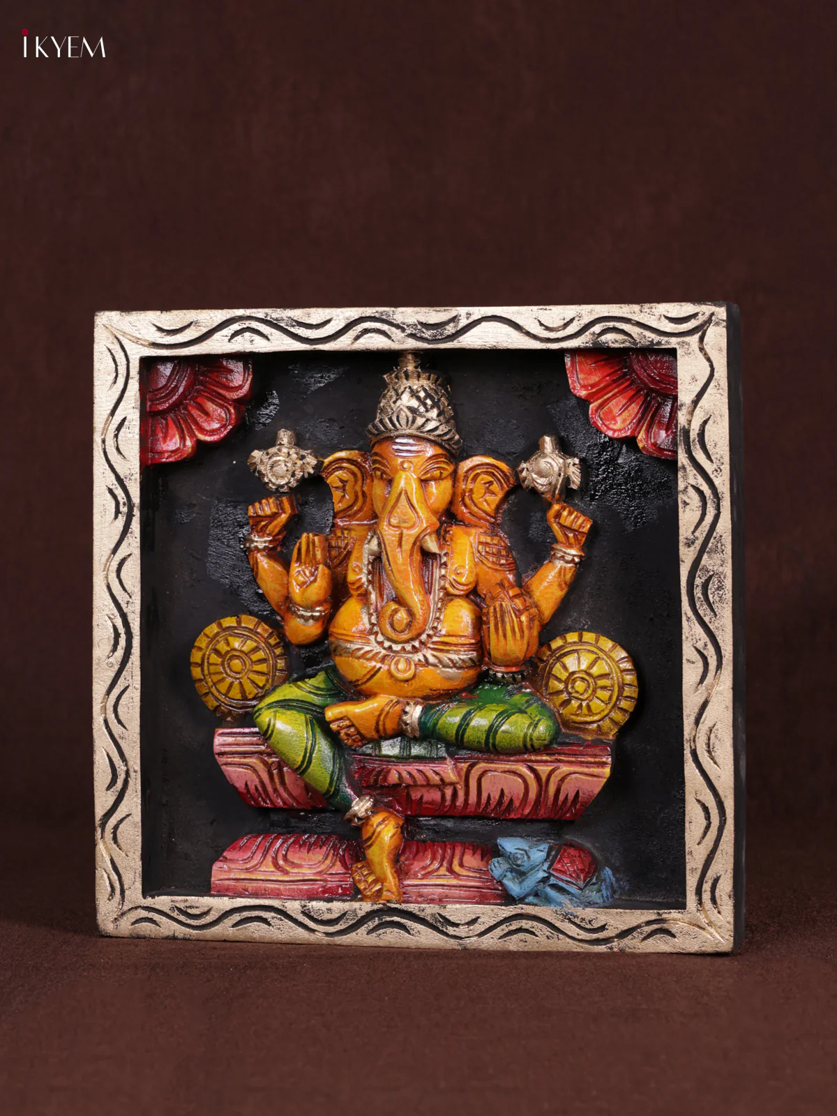 Wooden Hand Carved Painted - Ganesha Panel - (12x12) - KEB0979 - Image 2