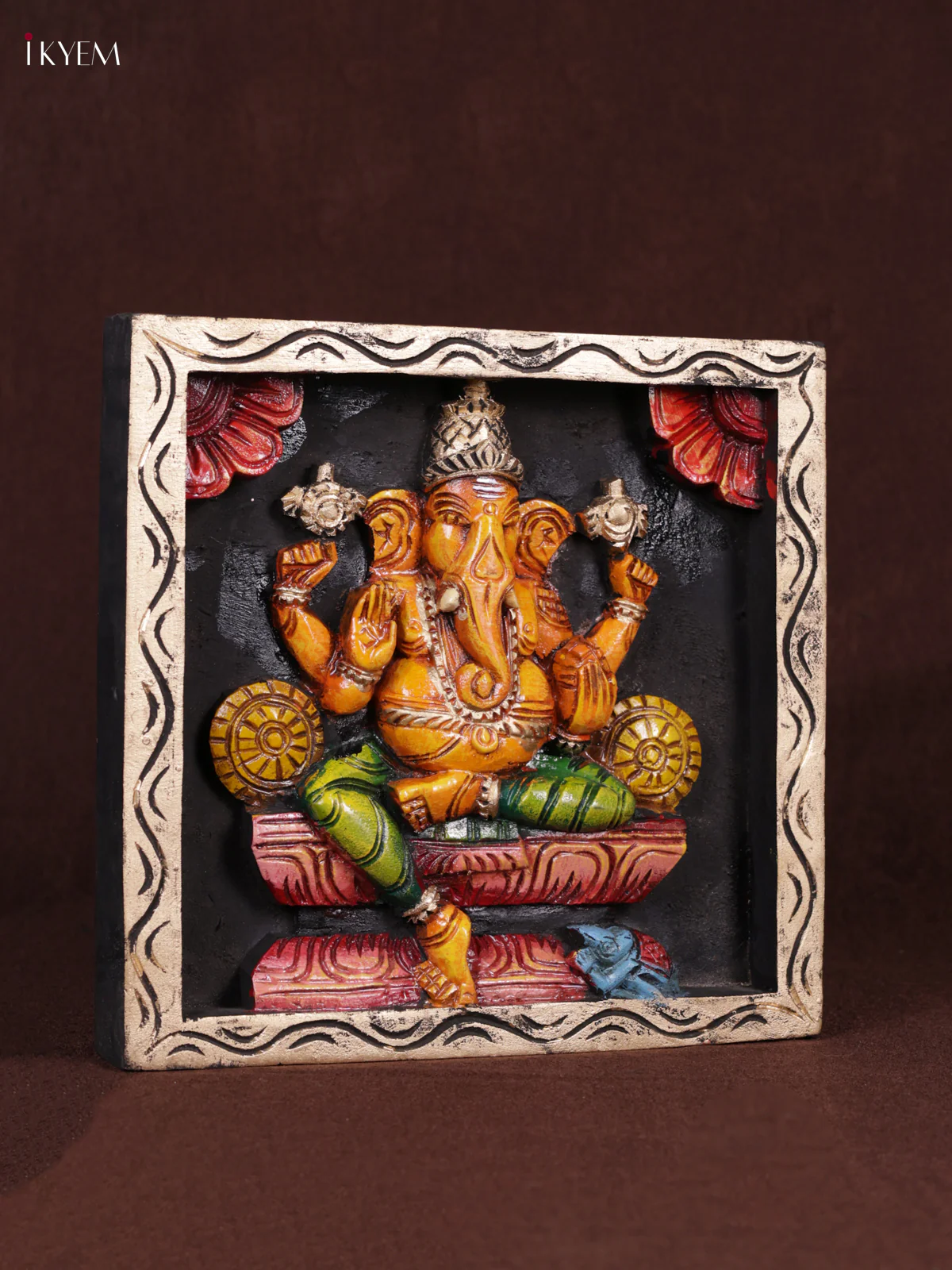 Wooden Hand Carved Painted - Ganesha Panel - (12x12) - KEB0979 - Image 3