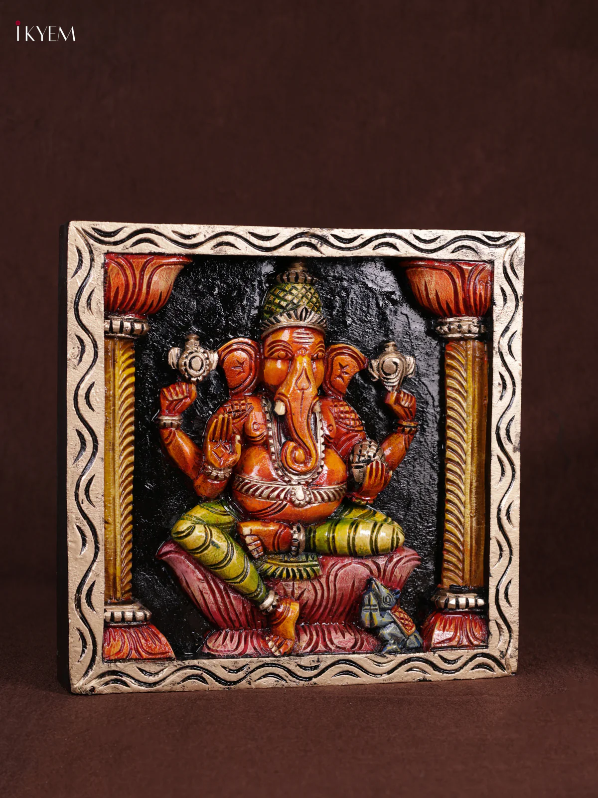 Wooden Hand Carved Painted - Ganesha Panel - (12x12) - KEB0981 - Image 3