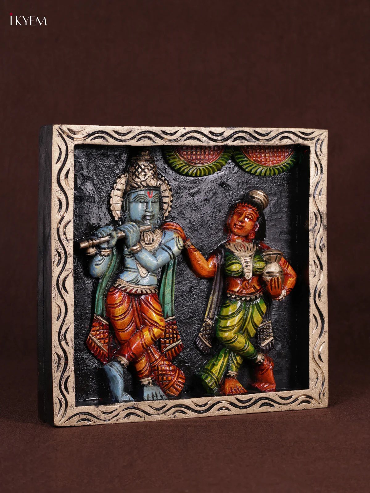 Wooden Hand Carved Painted - Krishna Panel - (12x12) - KEB0983 - Image 3
