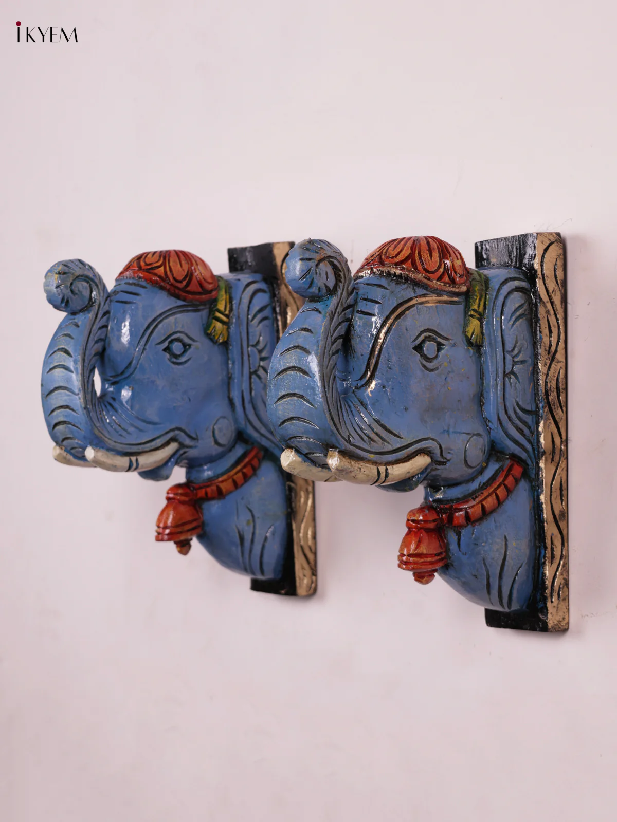 Wooden Hand Carved Painted - Elephant Wall Bracket - Set OF - 2 - KEB0999 - Image 3