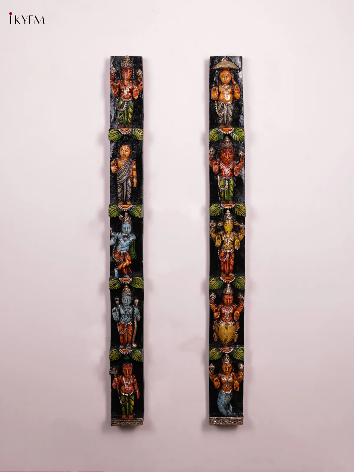 Hand-Painted Wooden Vertical Dasavatharam Panel Set - KEB1102