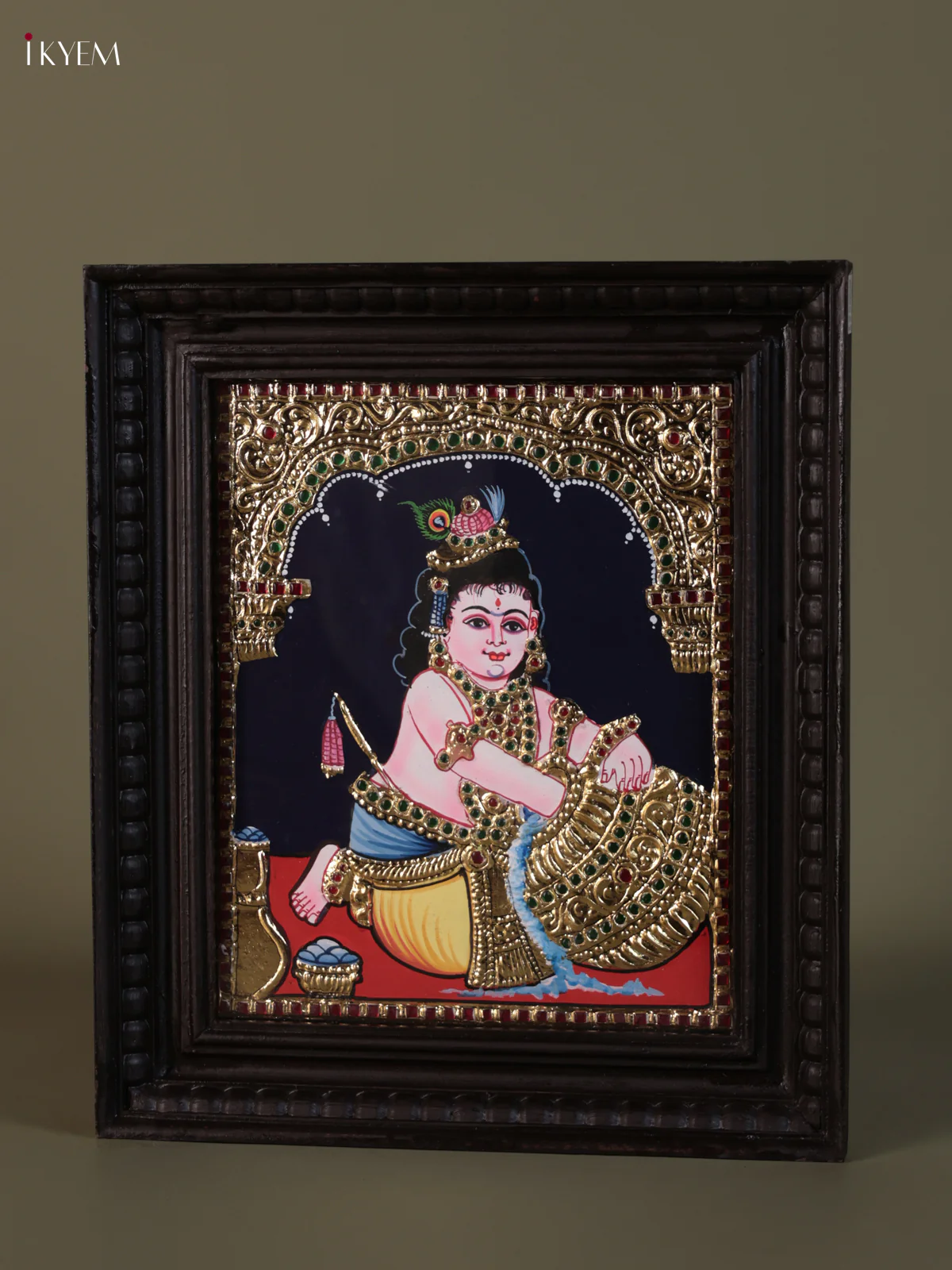 Butter Krishna Tanjore painting (15*13) - KEB1254 - Image 3