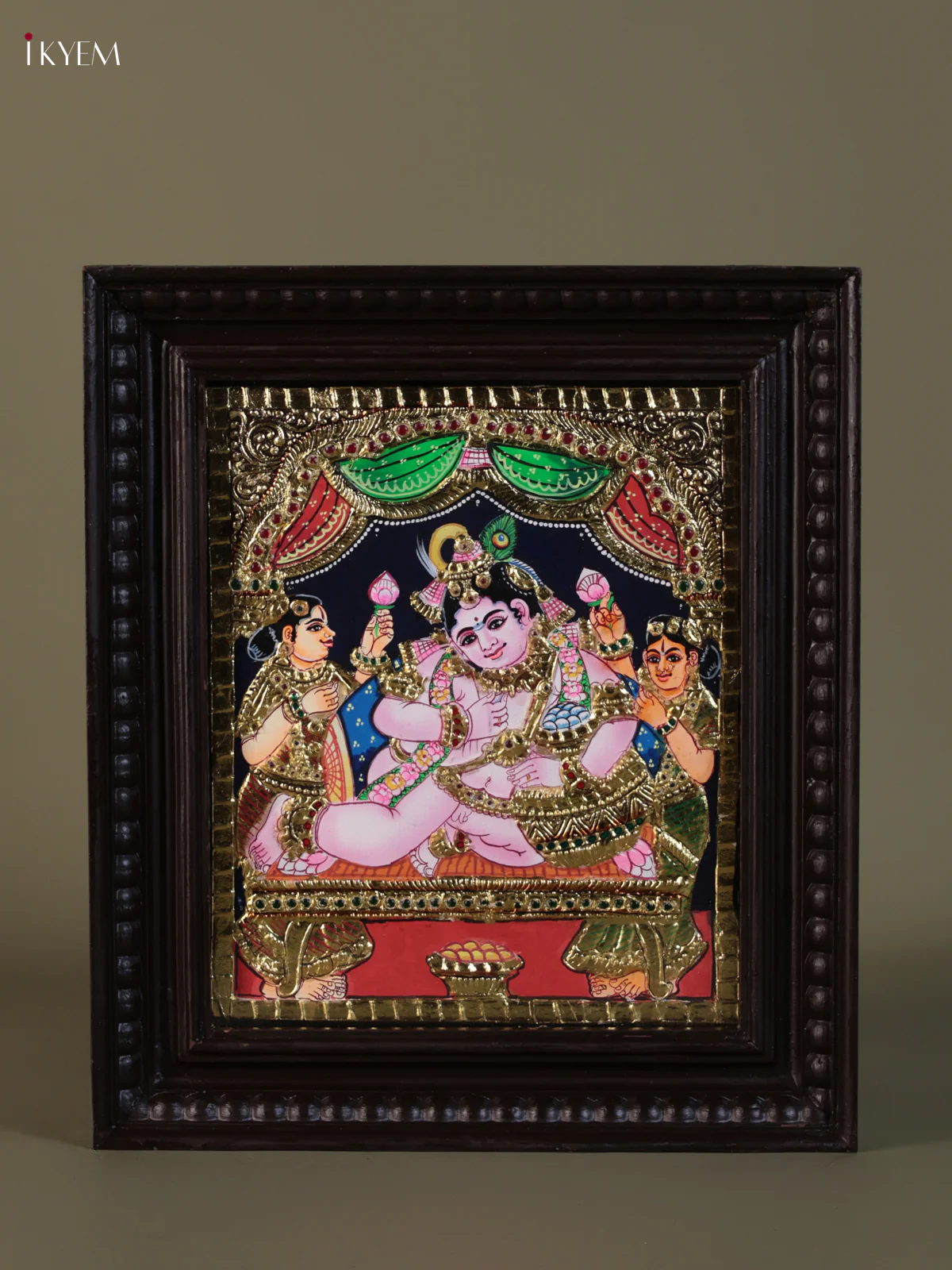 Butter Eating Krishna Tanjore painting (15*13) - KEB1276