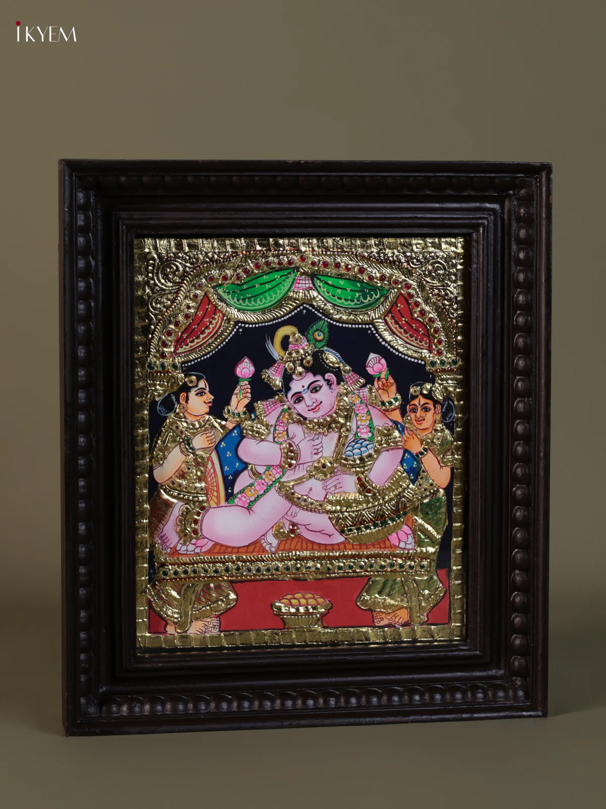 Butter Eating Krishna Tanjore painting (15*13) - KEB1276 - Image 2