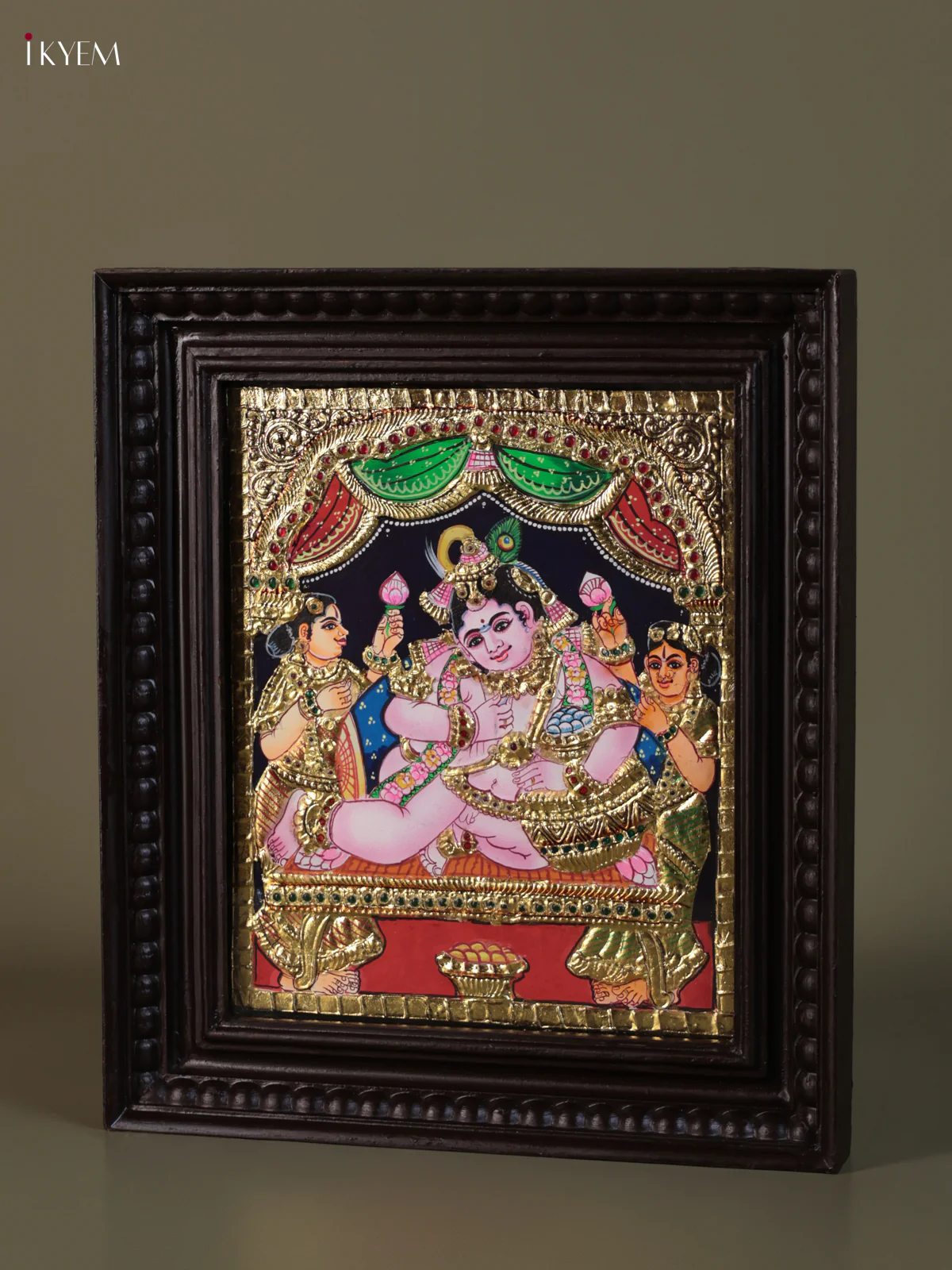 Butter Eating Krishna Tanjore painting (15*13) - KEB1276 - Image 3