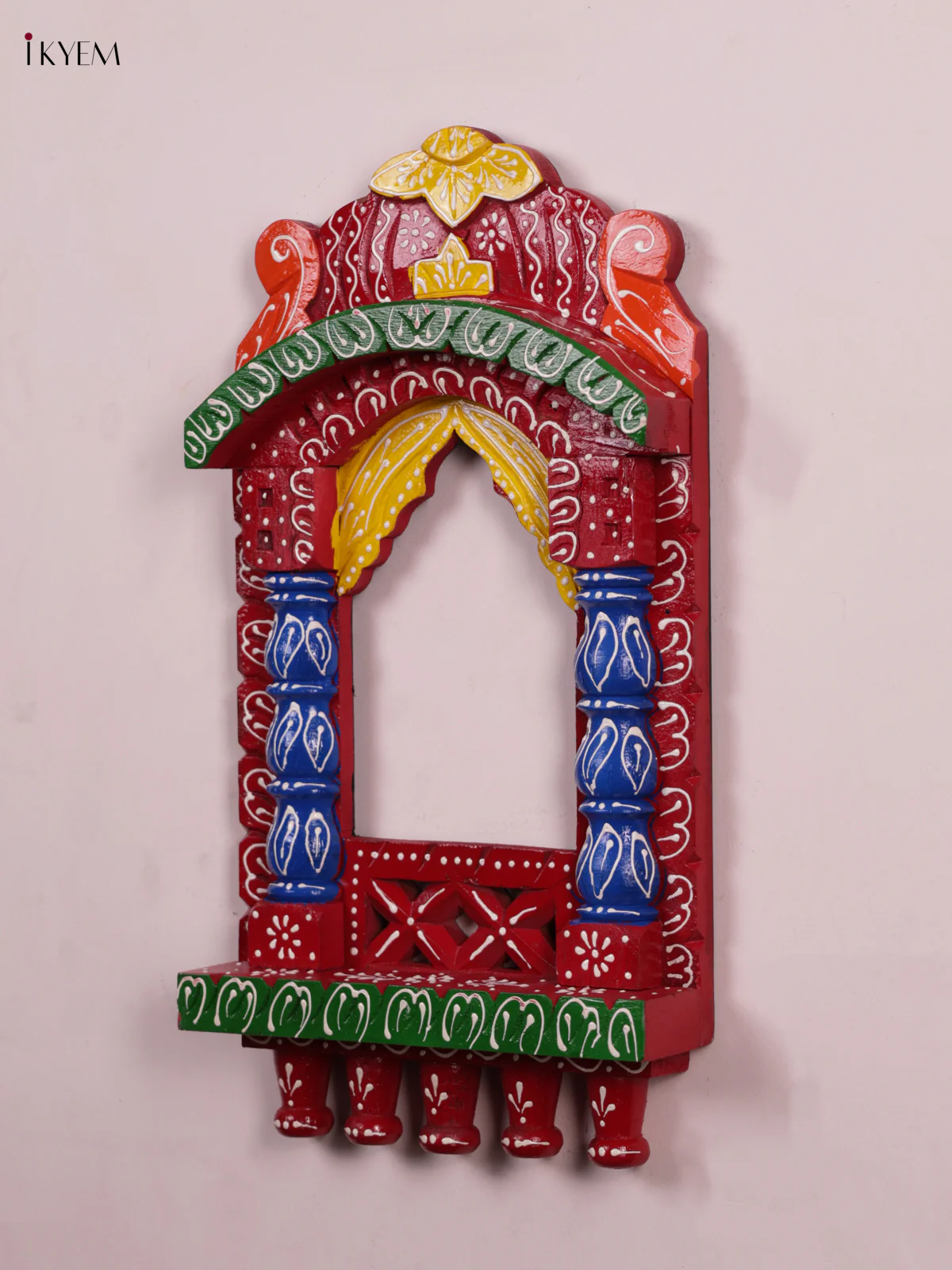 Wooden Hand Painted - Jharokha - Red & Blue - KEB1403 - Image 2