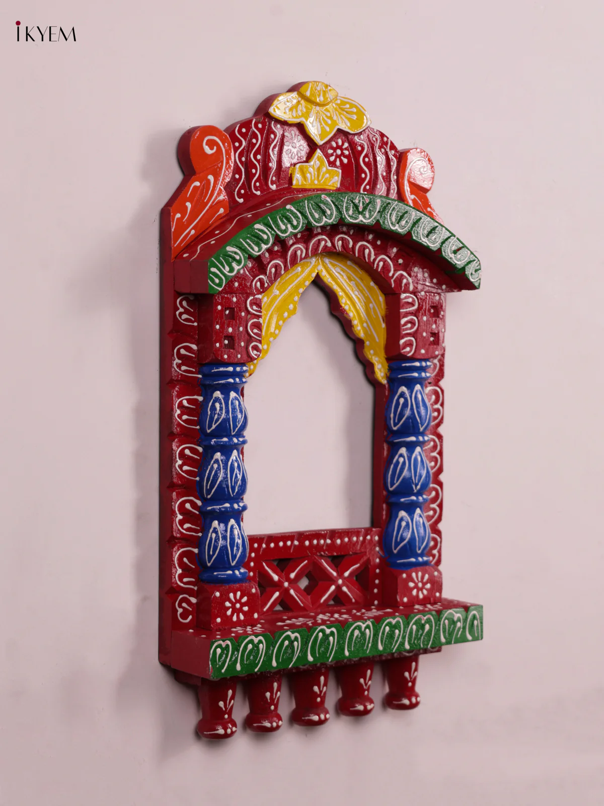 Wooden Hand Painted - Jharokha - Red & Blue - KEB1403 - Image 3